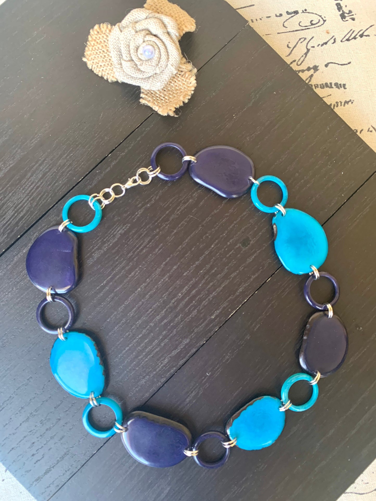 Turquoise blue necklace Tagua jewelry Short beaded necklace Fashionable gifts Trendy jewelry for women Wearable art Mothers day gifts