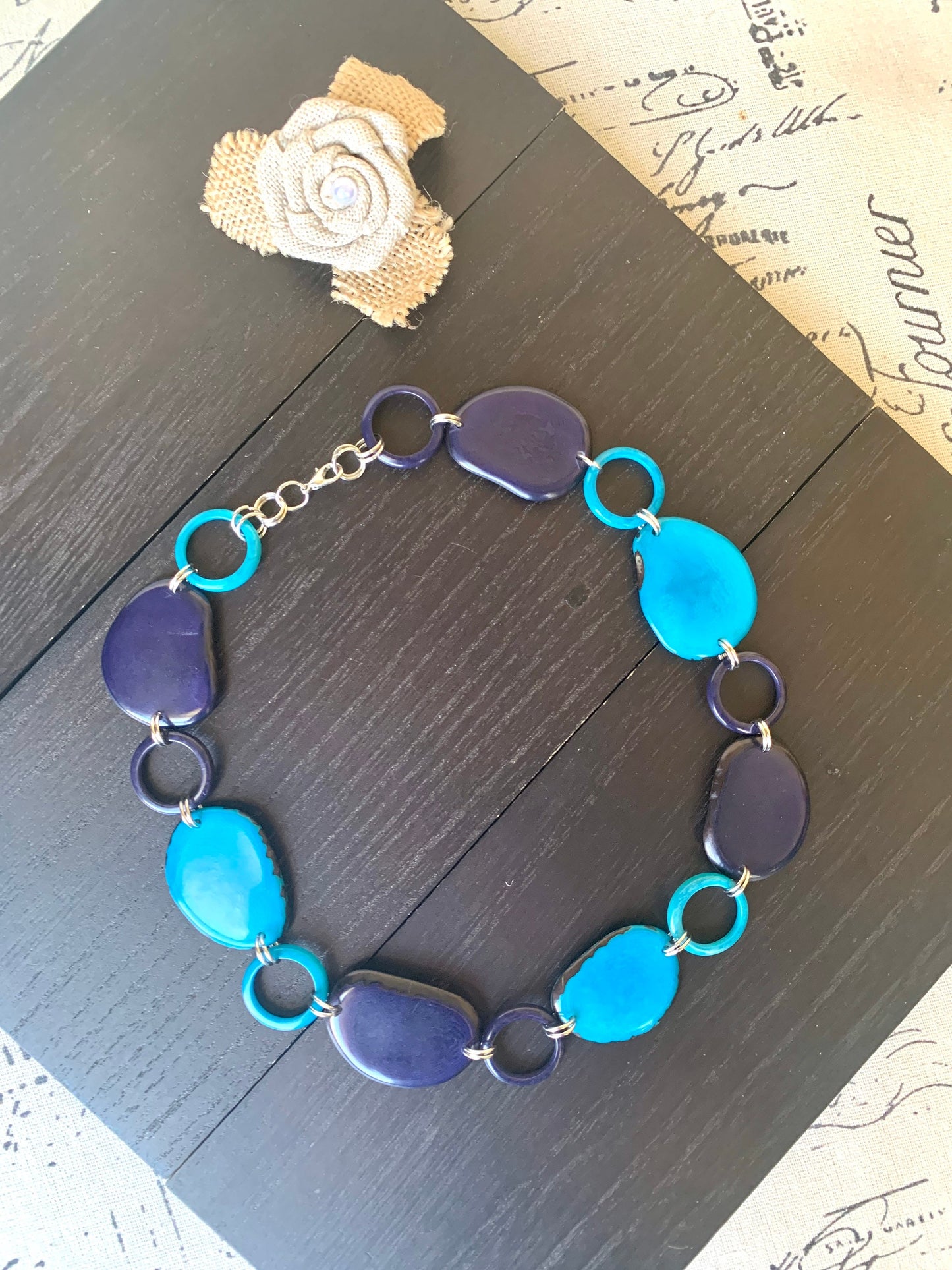Turquoise blue necklace Tagua jewelry Short beaded necklace Fashionable gifts Trendy jewelry for women Wearable art Mothers day gifts