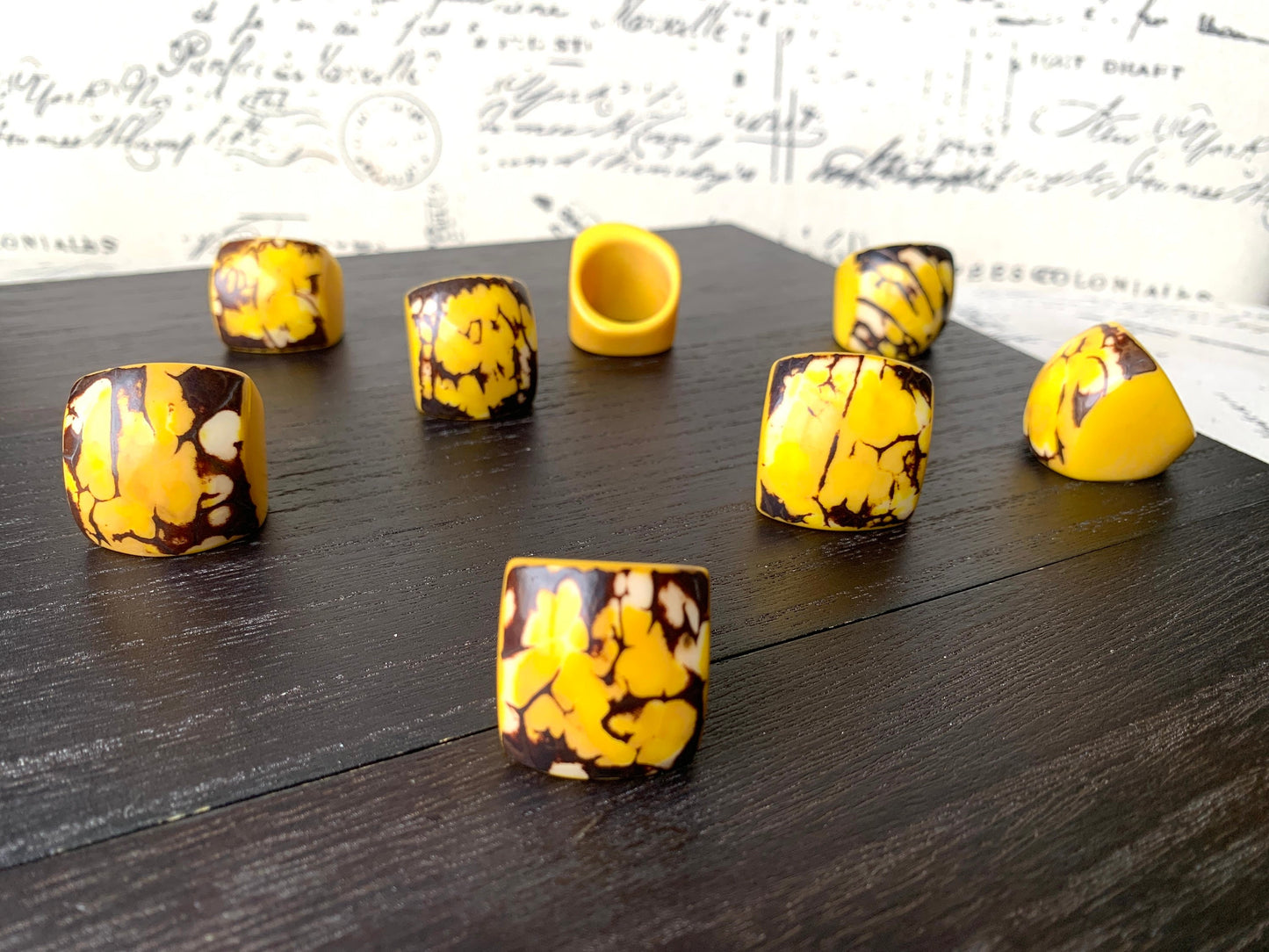 Yellow statement cocktail Tagua Ring Big bold dramatic rings Unusual jewelry Oversized Anniversary gifts Fashion rings Summer beach fashion
