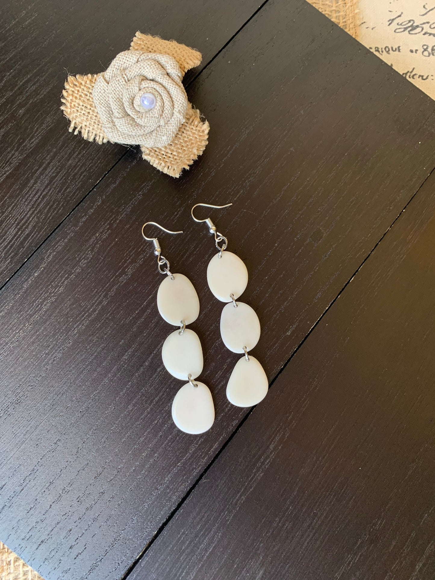 White earrings dangle Extra long tagua earrings Mothers day gifts Statement drops Boho mod style Spring fashion 2025 Waterfall earrings