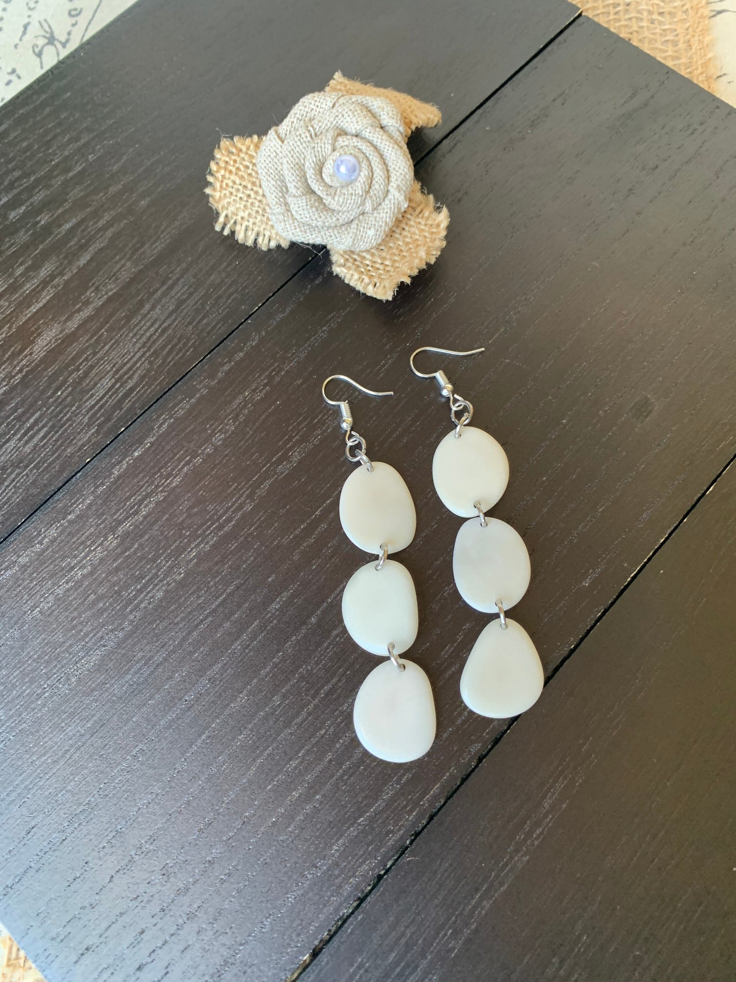 White earrings dangle Extra long tagua earrings Fall fashion 2025s Statement drops Boho mod style Fall fashion 2025 Waterfall earrings
