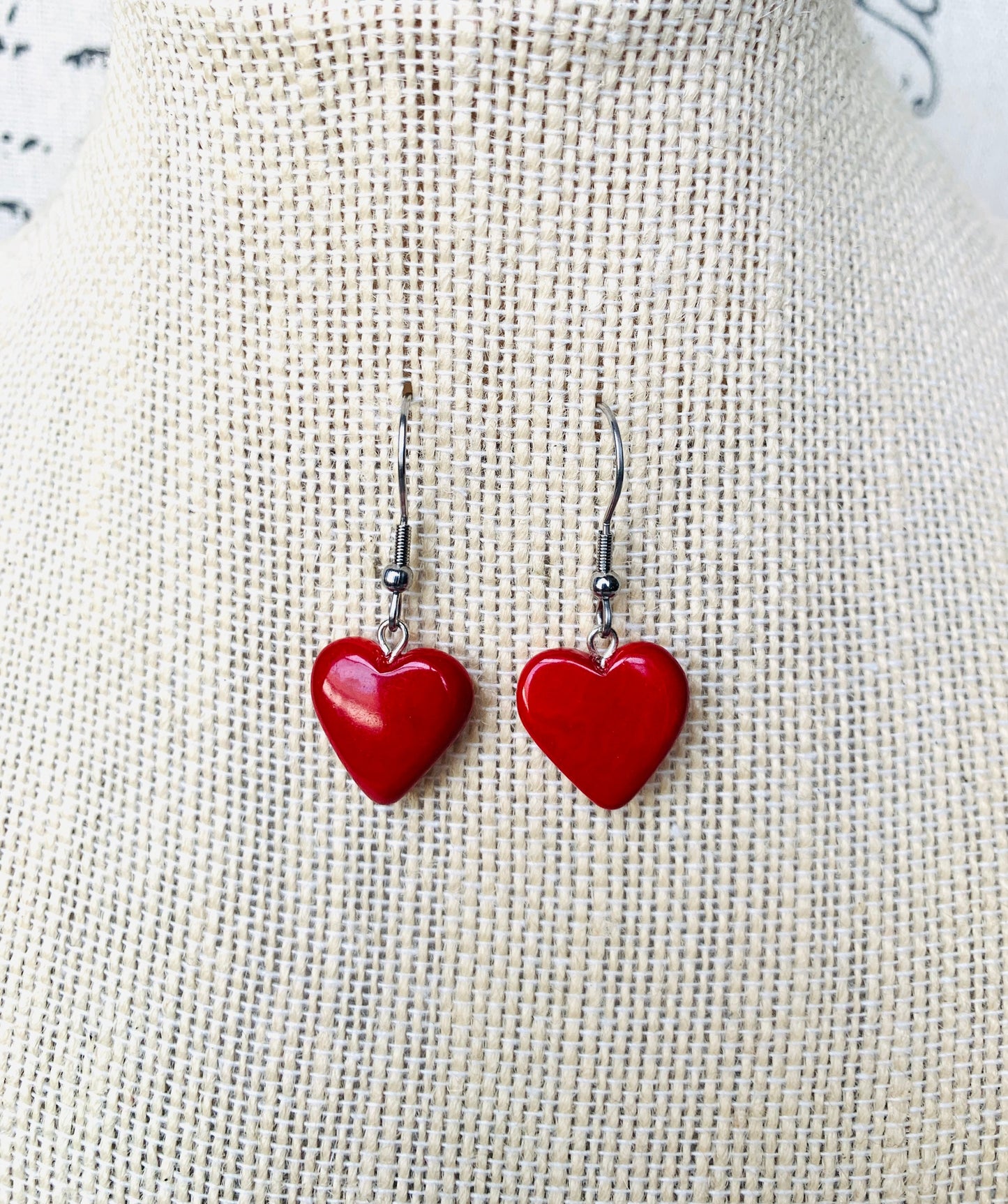 Red dangle earrings Heart shape earrings Mothers day gifts Spring fashion 2025 Tagua jewelry Anniversary gift for her Wearable art For beach