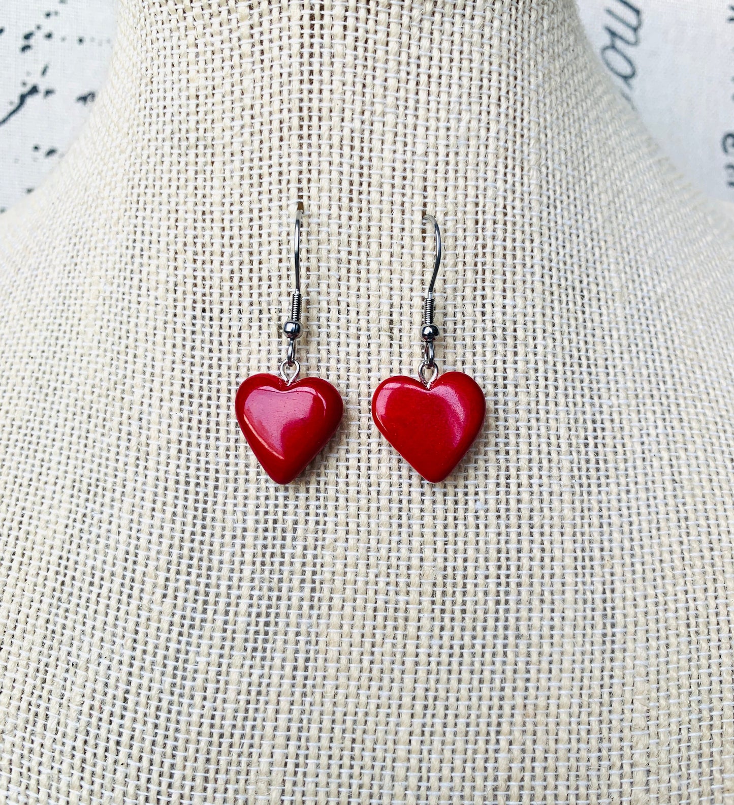 Red dangle earrings Heart shape earrings Mothers day gifts Spring fashion 2025 Tagua jewelry Anniversary gift for her Wearable art For beach
