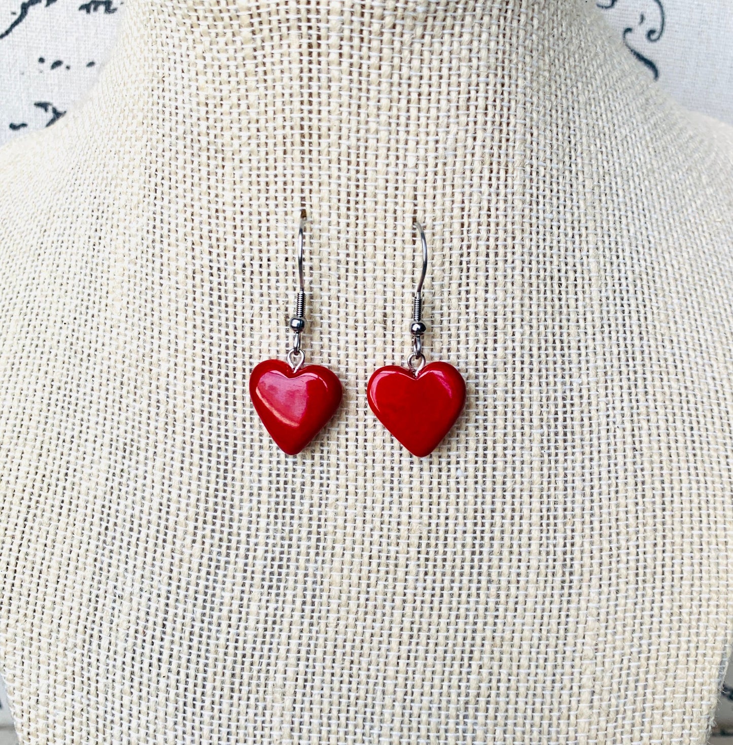 Red dangle earrings Heart shape earrings Mothers day gifts Spring fashion 2025 Tagua jewelry Anniversary gift for her Wearable art For beach