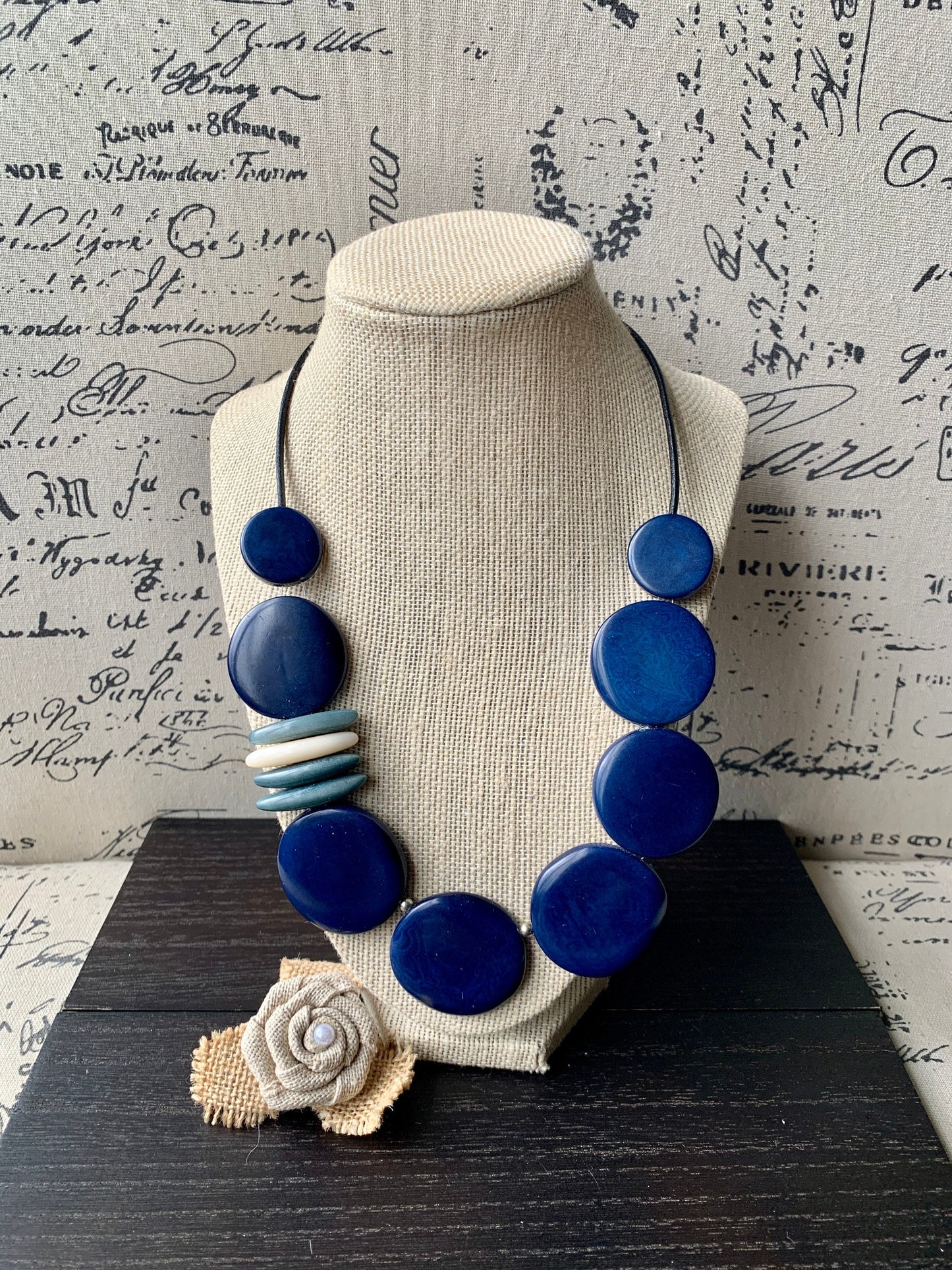 Blue statement necklace Tagua necklace Statement handmade necklace Stylish jewelry Mothers day gifts Elegant beaded necklace Sustainable