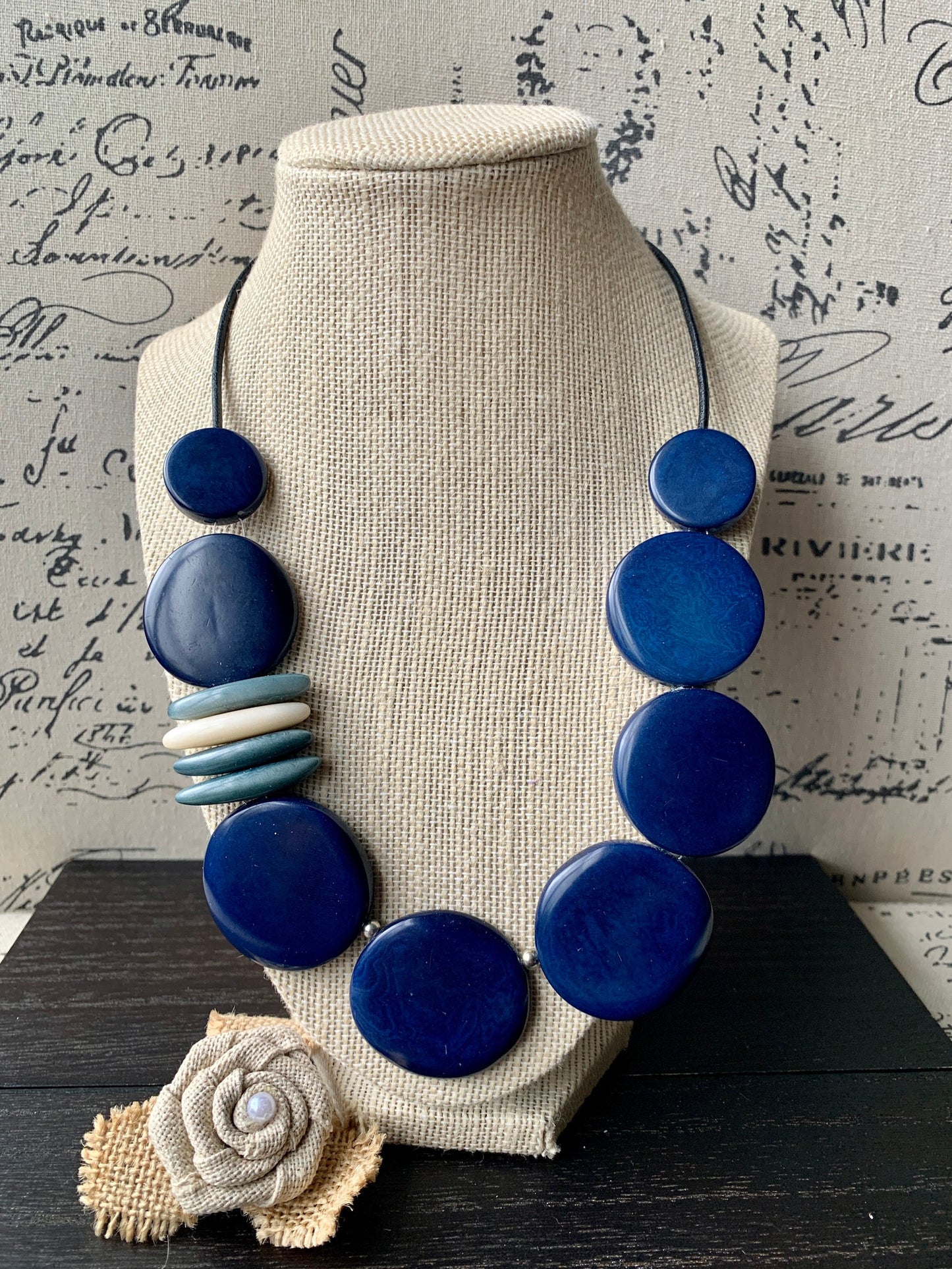 Blue statement necklace Tagua necklace Statement handmade necklace Stylish jewelry Mothers day gifts Elegant beaded necklace Sustainable