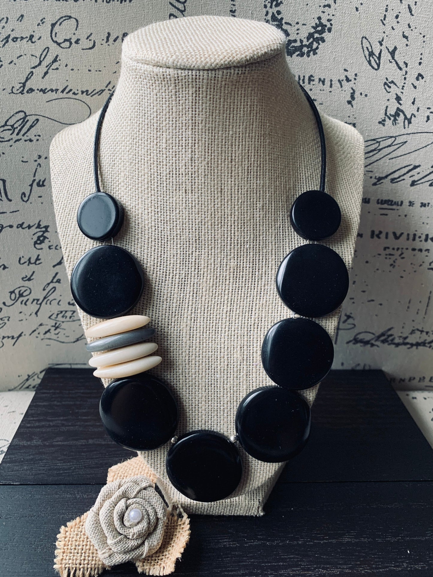 Black statement necklace Tagua necklace Fashionable gifts Elegant beaded necklace Classy gifts Wearable art Mothers day gift Handmade beaded