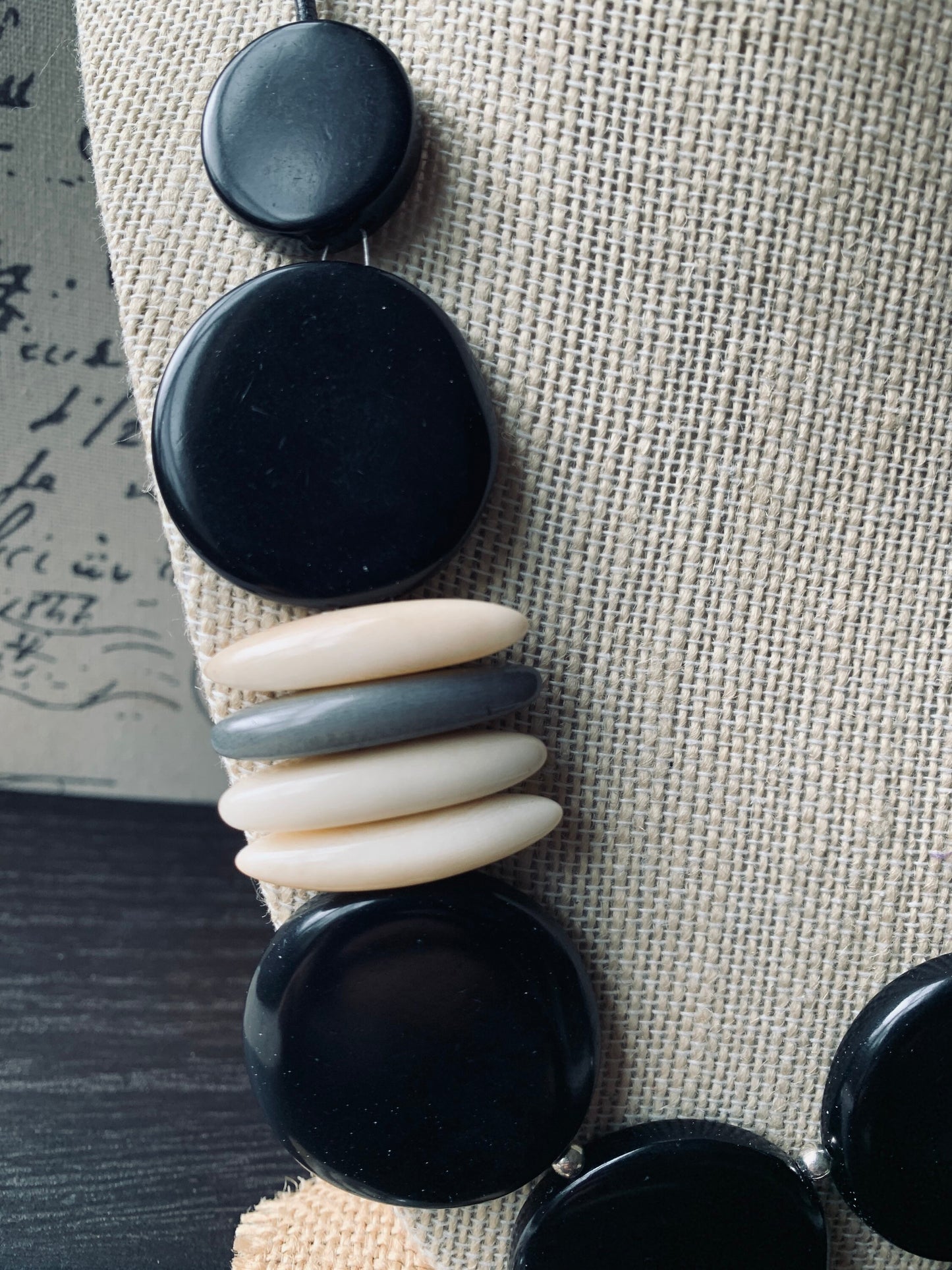 Black statement necklace Tagua necklace Fashionable gifts Elegant beaded necklace Classy gifts Wearable art Mothers day gift Handmade beaded