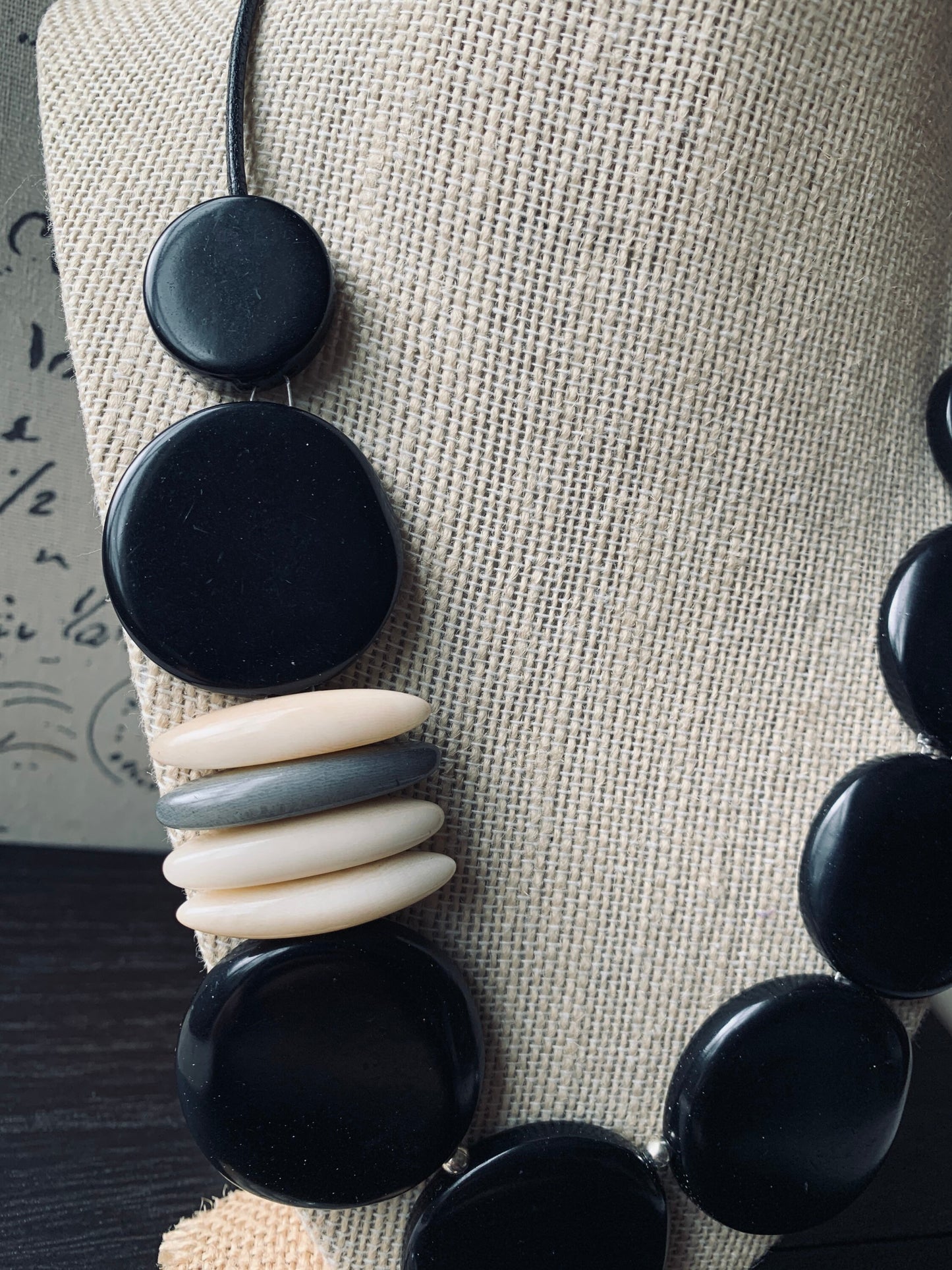 Black statement necklace Tagua necklace Fashionable gifts Elegant beaded necklace Classy gifts Wearable art Mothers day gift Handmade beaded