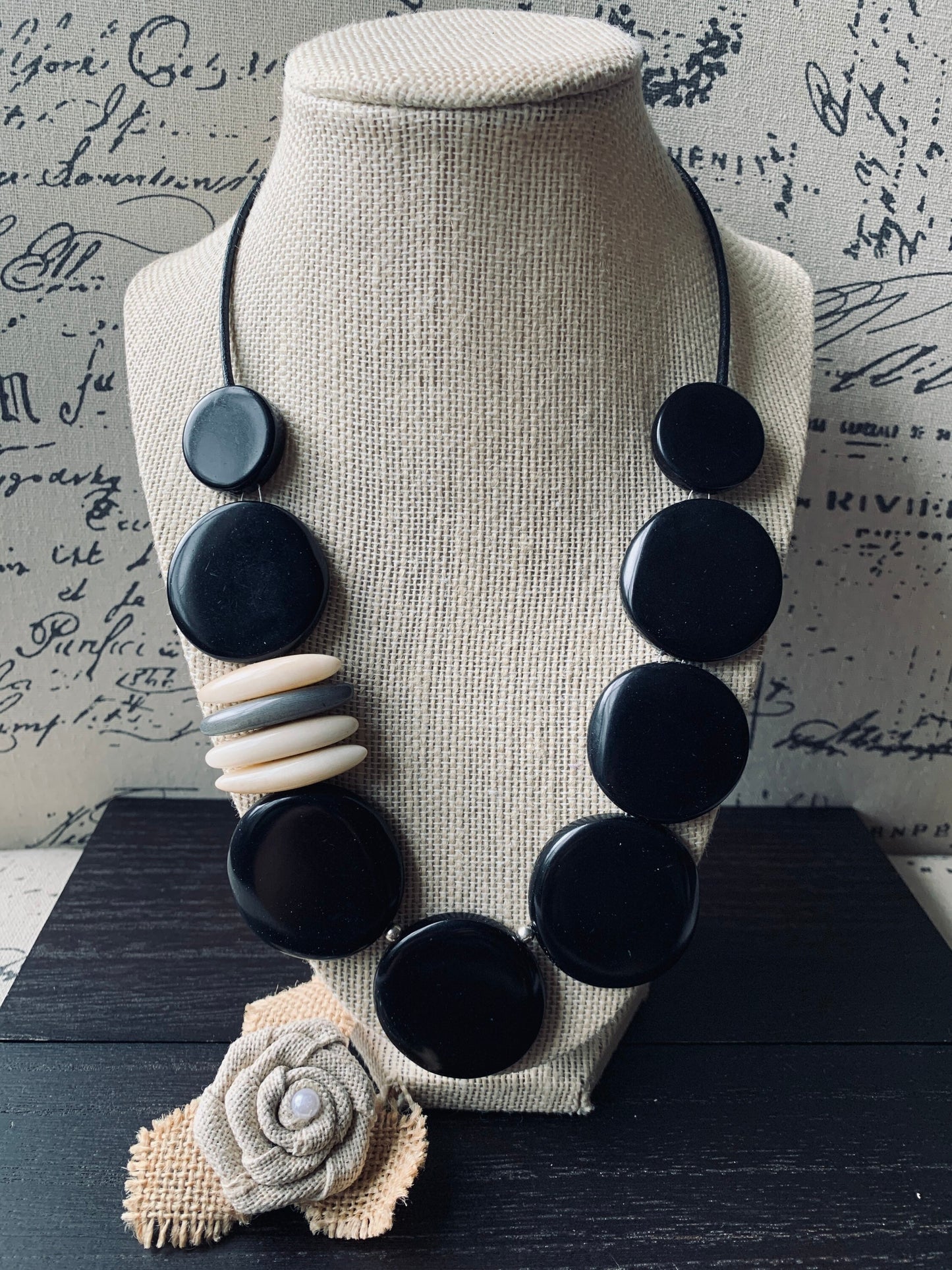 Black statement necklace Tagua necklace Fashionable gifts Elegant beaded necklace Classy gifts Wearable art Mothers day gift Handmade beaded