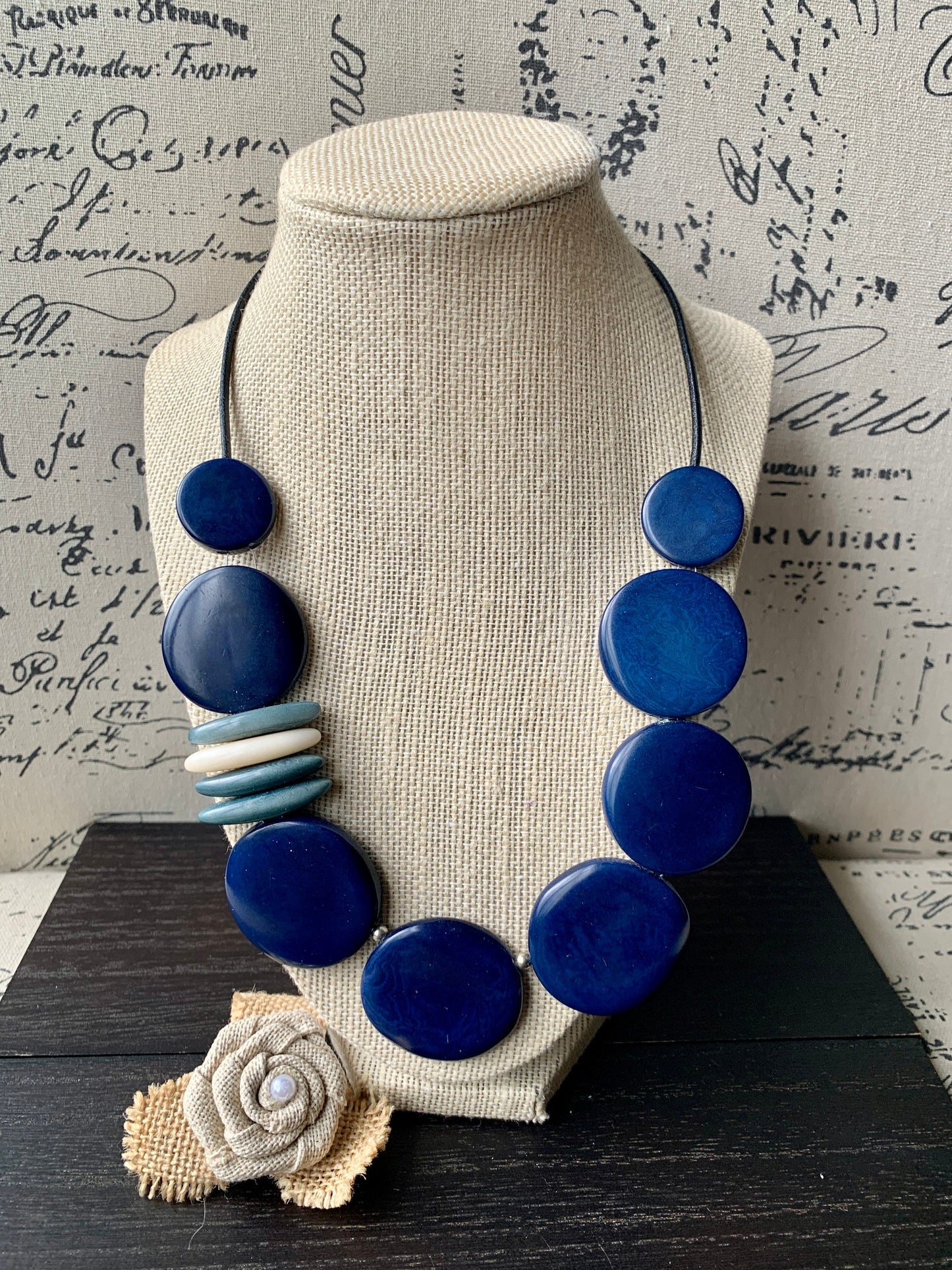 Blue statement necklace Tagua necklace Statement handmade necklace Stylish jewelry Mothers day gifts Elegant beaded necklace Sustainable