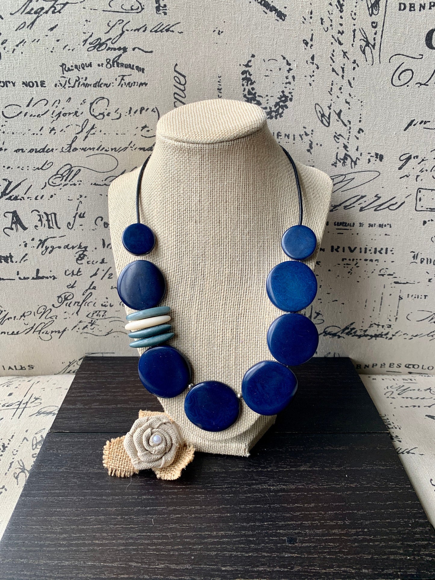 Blue statement necklace.
Tagua necklace.
Handmade beaded necklace.
Fancy necklace.
Fashion jewelry.
Custom necklace.