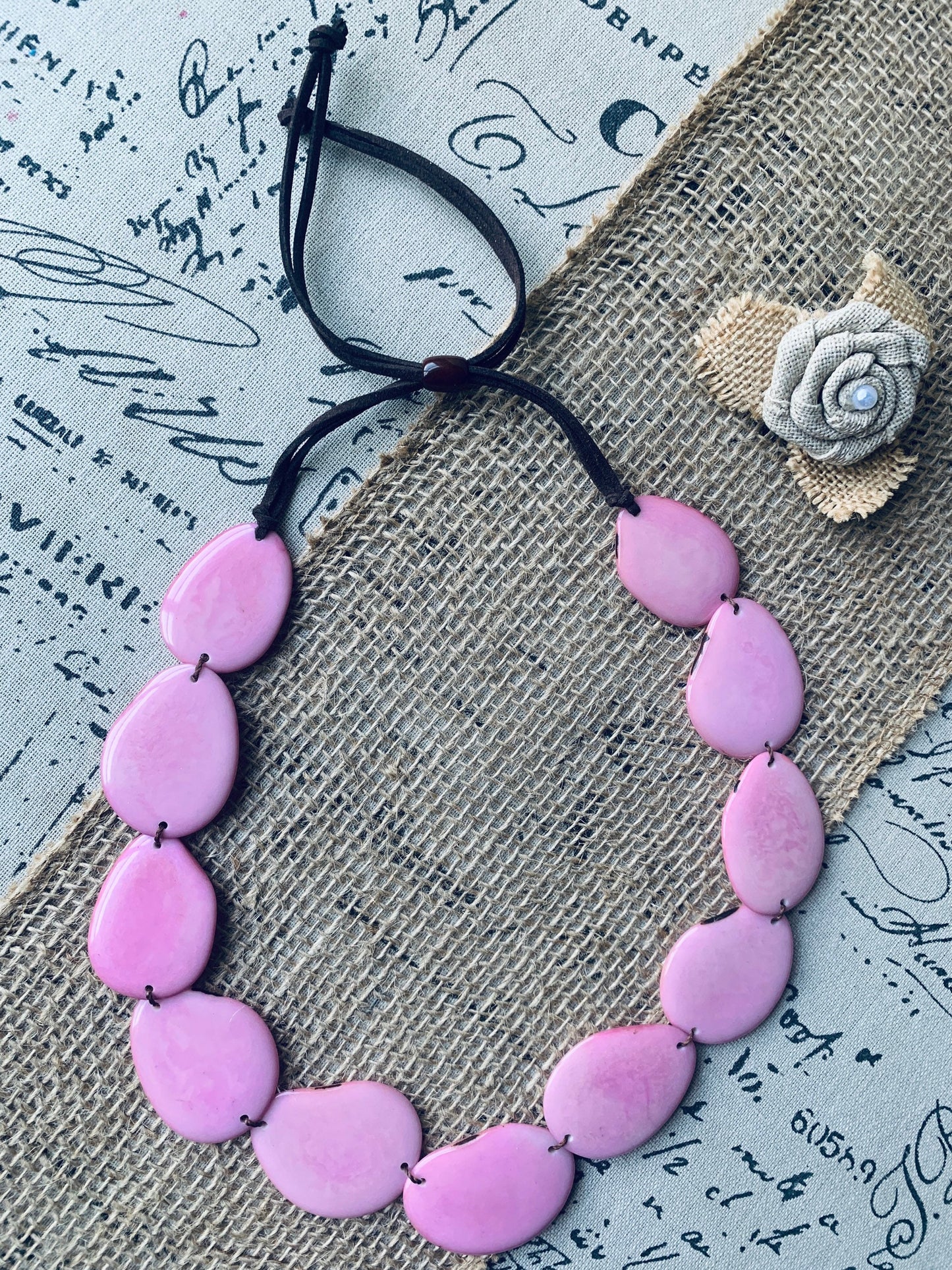Pink handmade necklace Tagua jewelry Statement beaded necklace Adjustable cord Spring fashion Wearable art Mothers day gifts Simple necklace