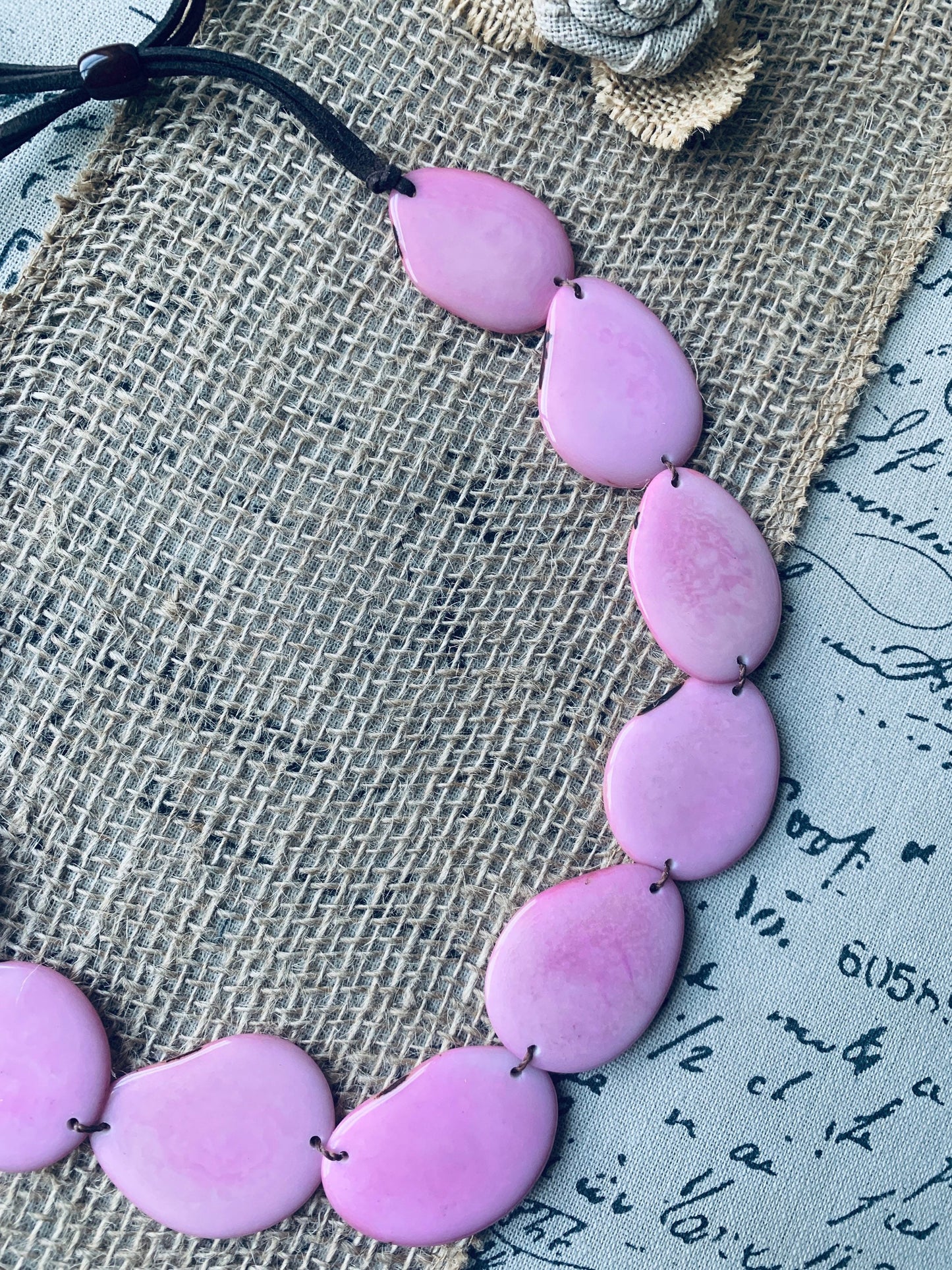 Pink handmade necklace Tagua jewelry Statement beaded necklace Adjustable cord Spring fashion Wearable art Mothers day gifts Simple necklace