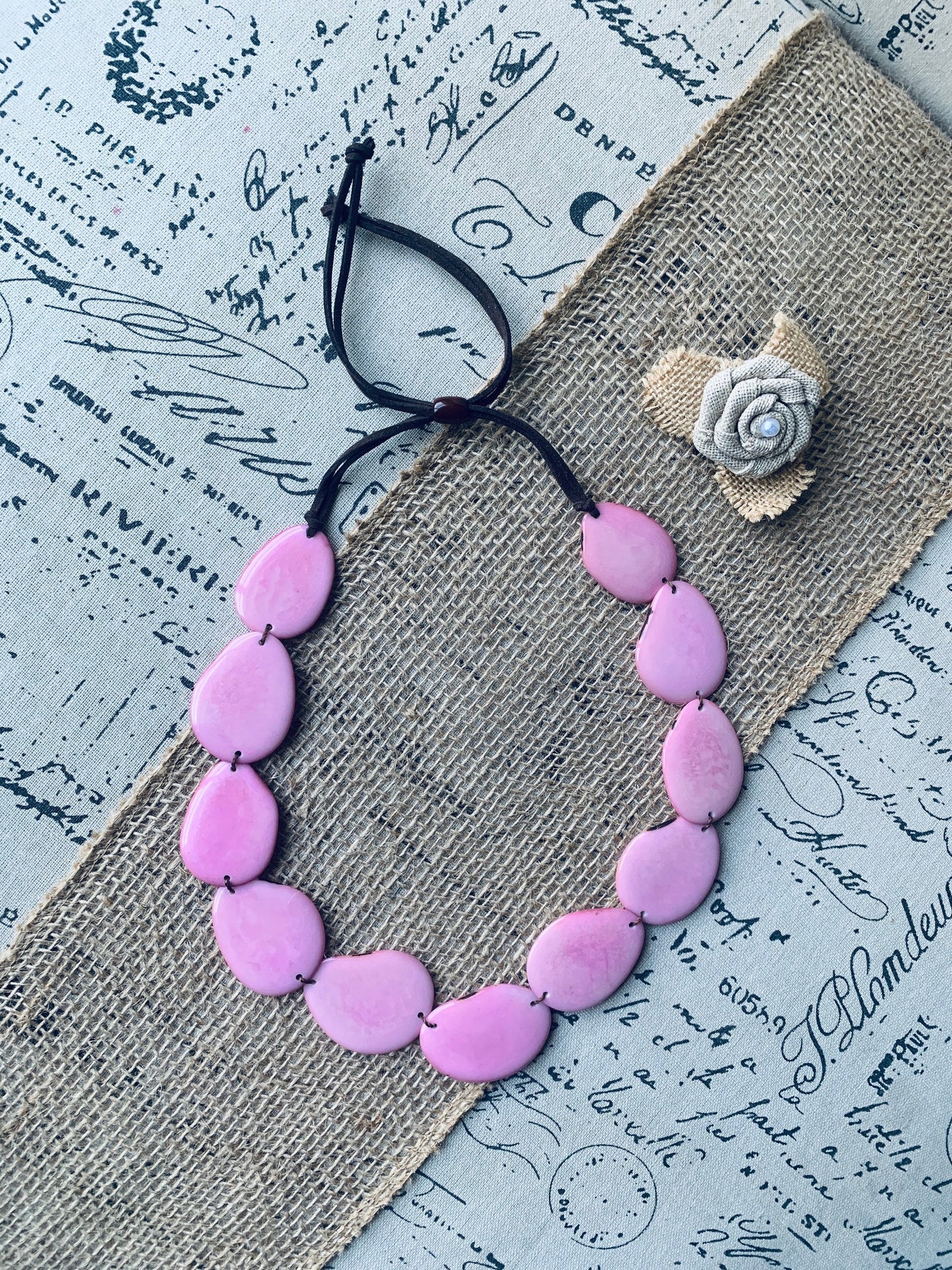 Pink handmade necklace Tagua jewelry Statement beaded necklace Adjustable cord Spring fashion Wearable art Mothers day gifts Simple necklace