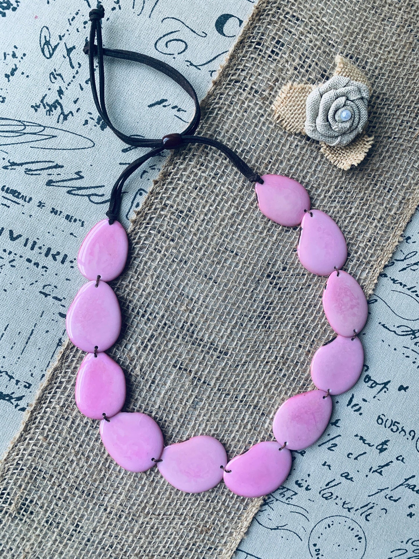 Pink handmade necklace Tagua jewelry Statement beaded necklace Adjustable cord Spring fashion Wearable art Mothers day gifts Simple necklace