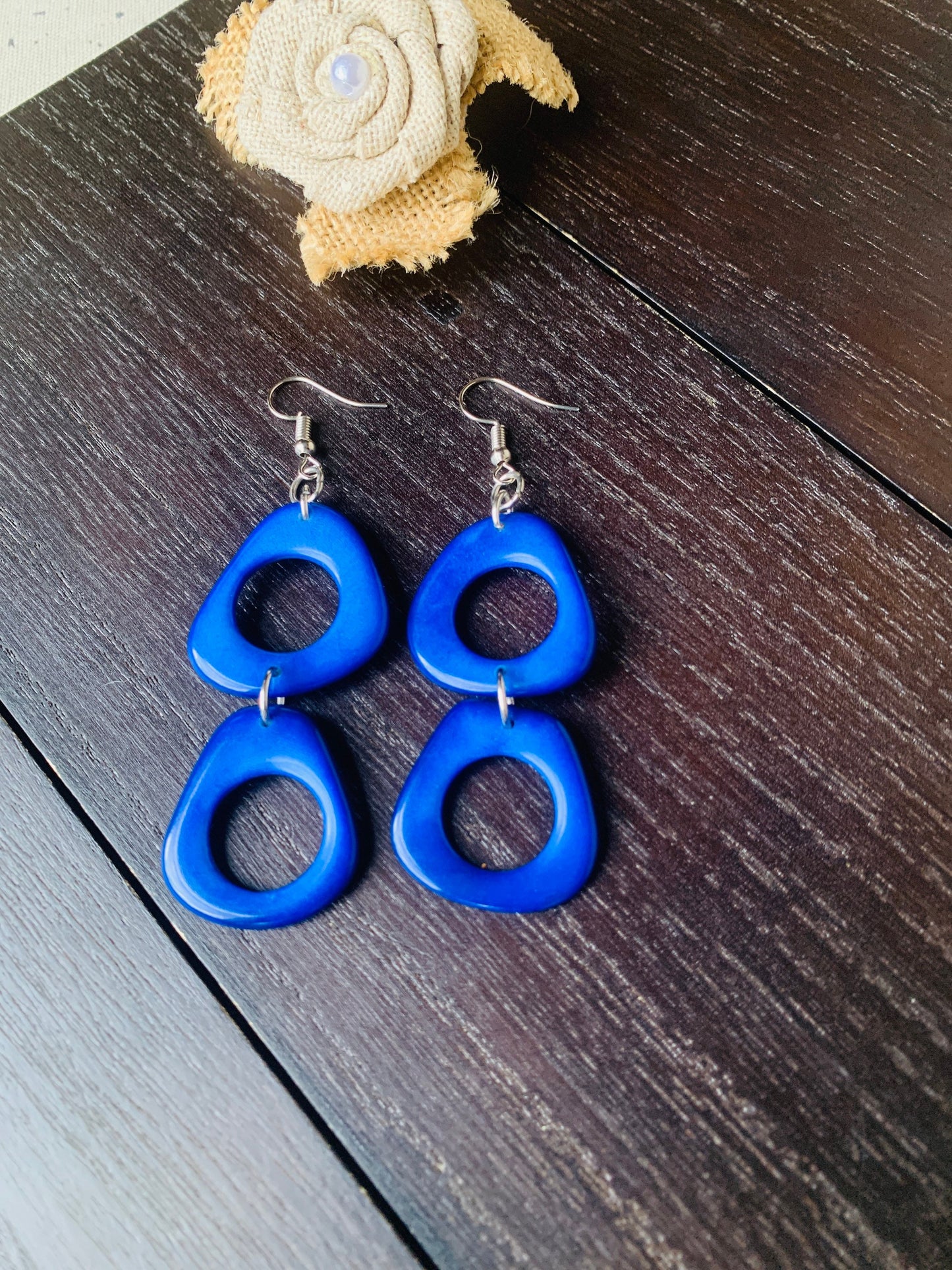 Royal blue long dangle fashion earrings Mothers day gifts Tagua jewelry Hypoallergenic dangles Spring fashion Wearable art Easter basket