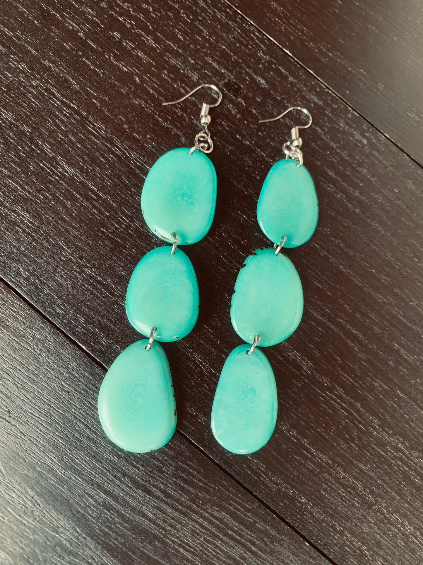 Turquoise green extra long statement earrings Tagua earrings Handmade beaded Mothers day gifts Spring fashion 2025 Waterfall earrings