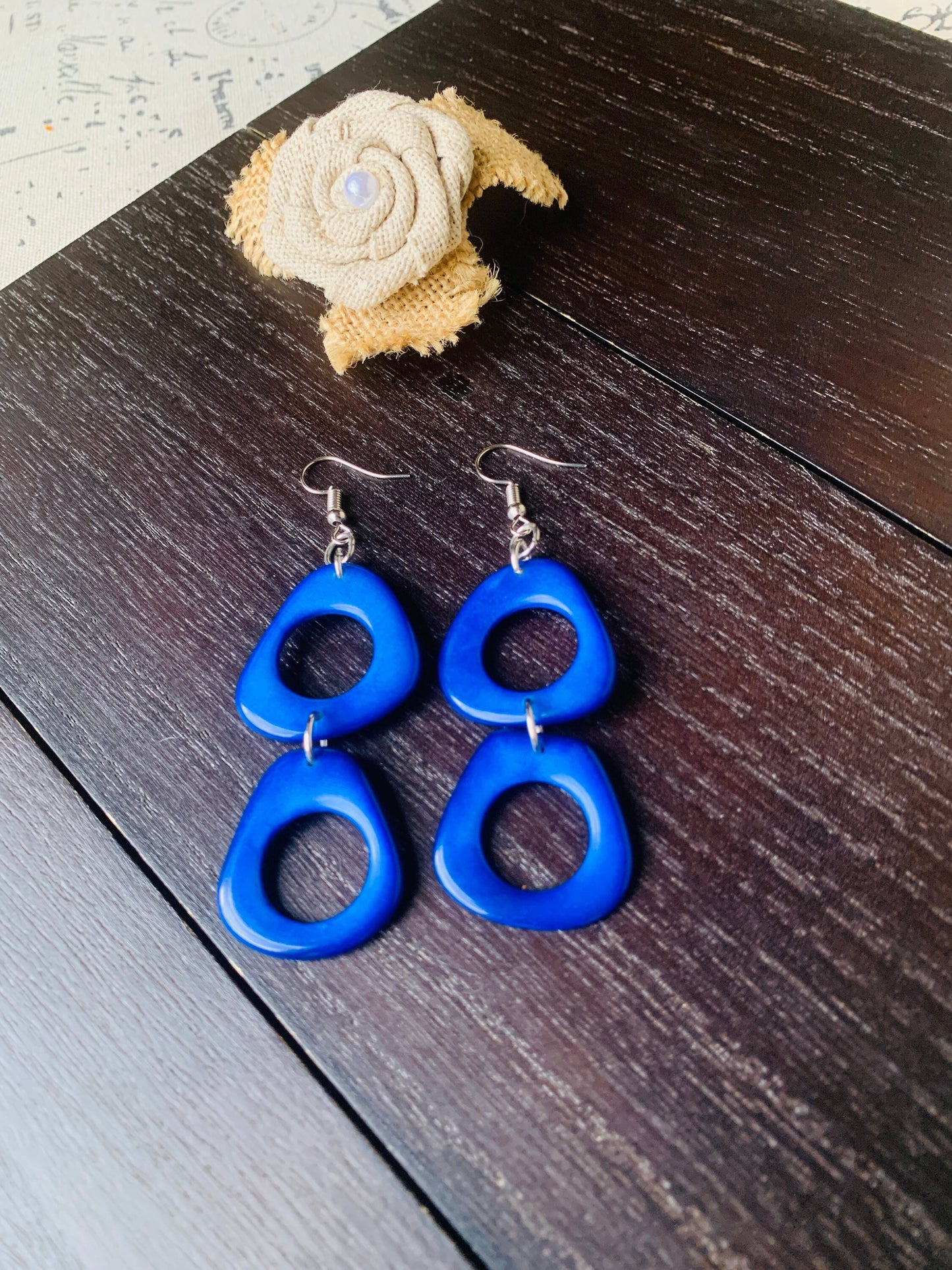 Royal blue long dangle fashion earrings Mothers day gifts Tagua jewelry Hypoallergenic dangles Spring fashion Wearable art Easter basket