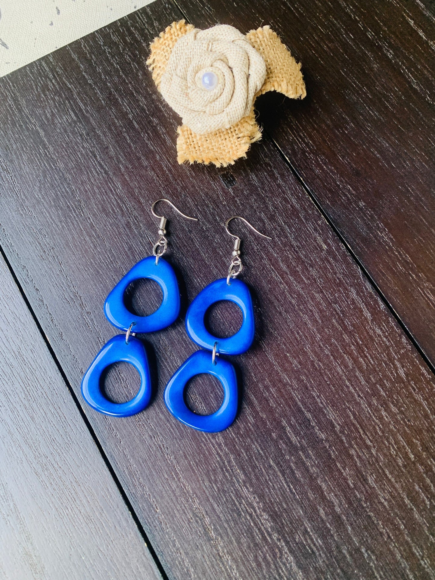Royal blue long dangle fashion earrings Mothers day gifts Tagua jewelry Hypoallergenic dangles Spring fashion Wearable art Easter basket