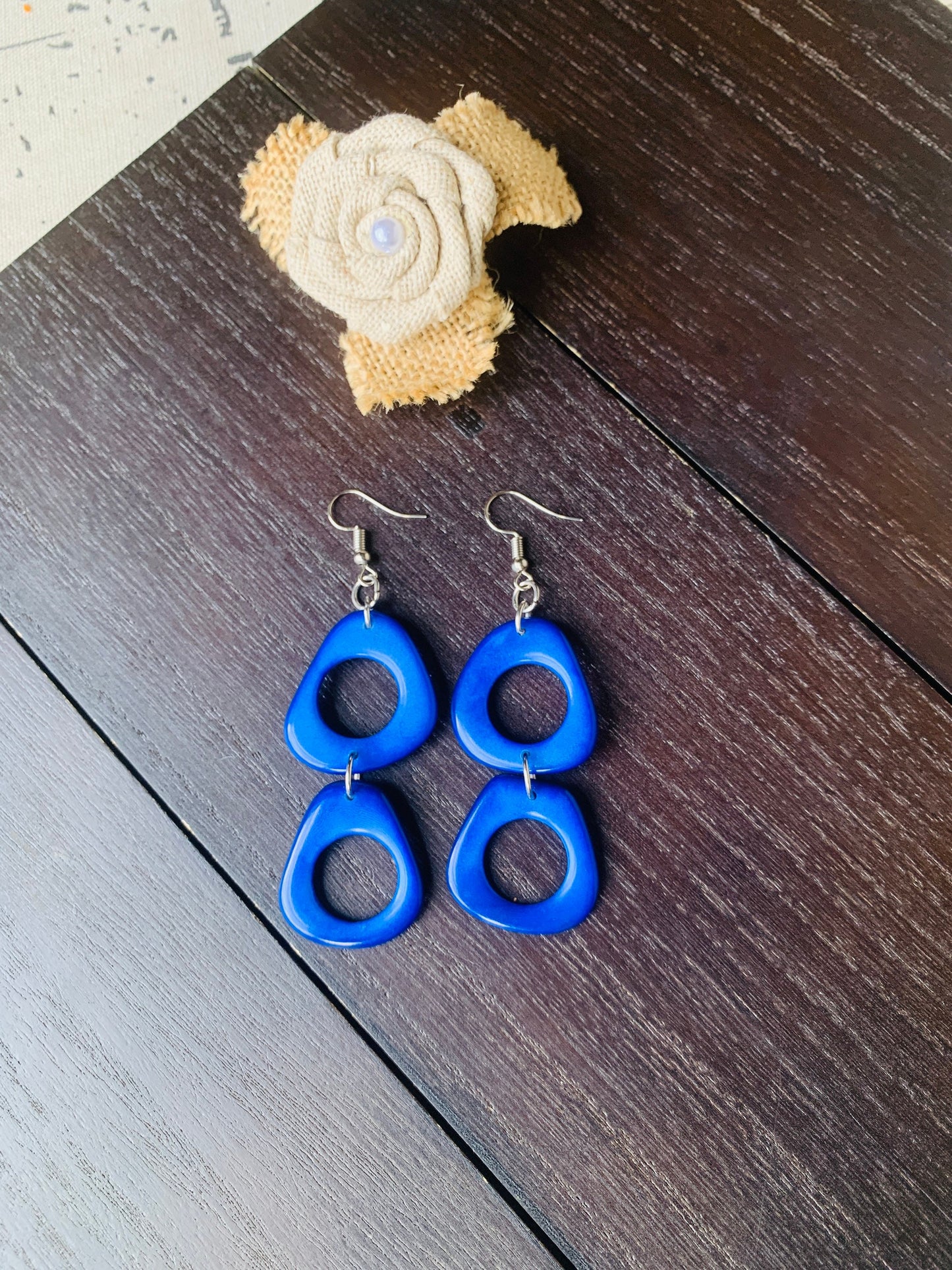 Royal blue long dangle fashion earrings Mothers day gifts Tagua jewelry Hypoallergenic dangles Spring fashion Wearable art Easter basket
