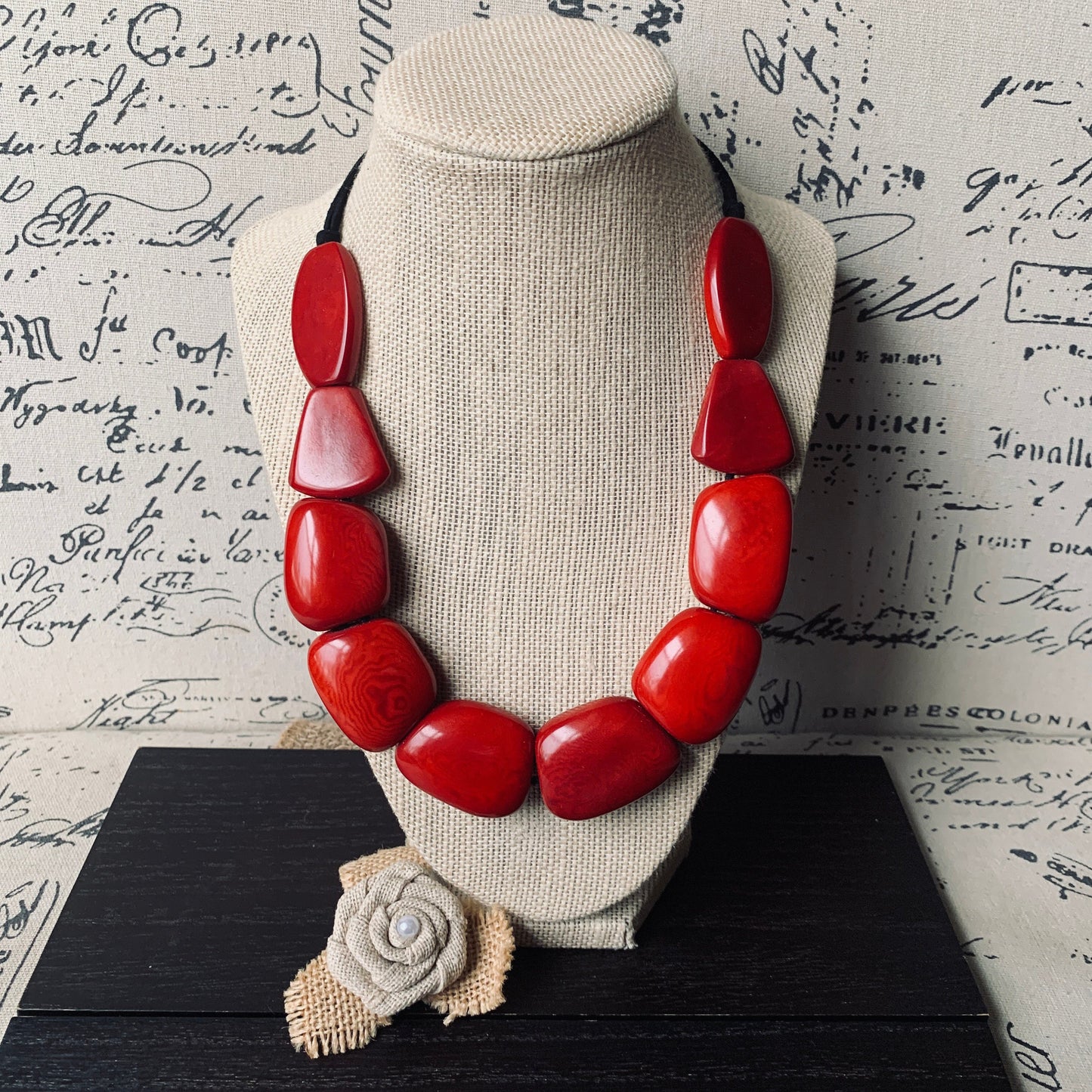 Red necklace simple Tagua nut necklace Adjustable cord Mothers day gifts for wife Wearable art Big bold necklaces Summer fashion Art to wear