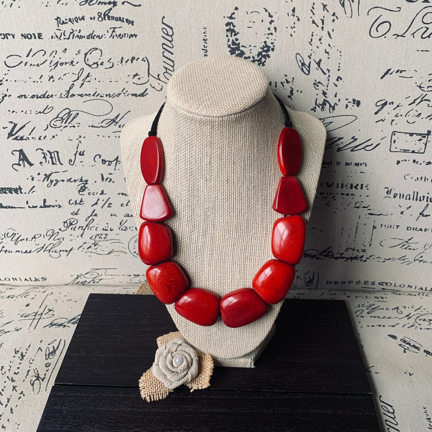 Red necklace simple Tagua nut necklace Adjustable cord Mothers day gifts for wife Wearable art Big bold necklaces Summer fashion Art to wear