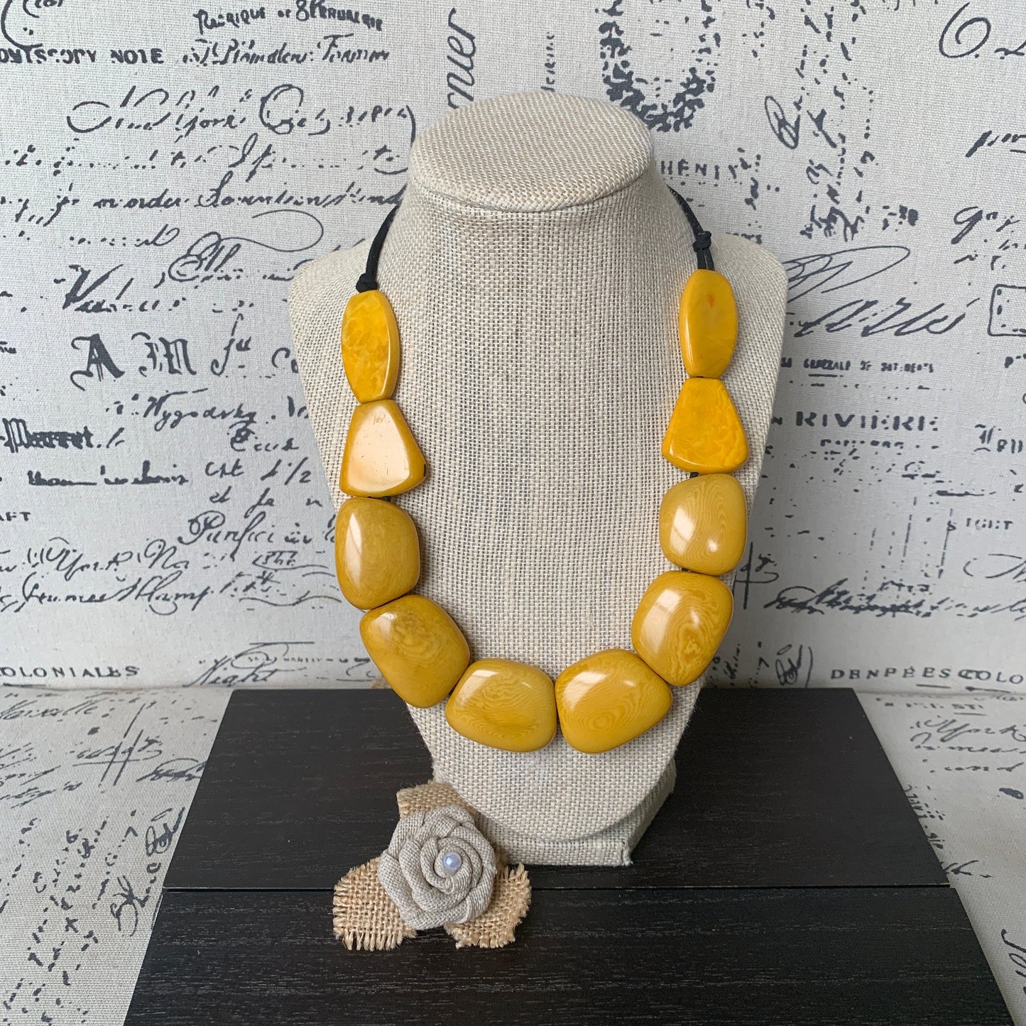 Yellow beads necklace Tagua jewelry Spring fashion 2025 Art to wear Big bead necklace women Mothers day gift Chunky necklace Adjustable cord