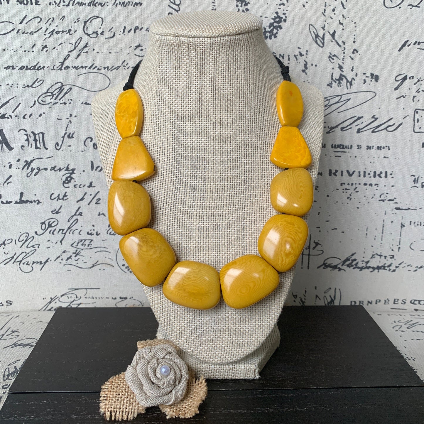 Yellow beads necklace Tagua jewelry Spring fashion 2025 Art to wear Big bead necklace women Mothers day gift Chunky necklace Adjustable cord