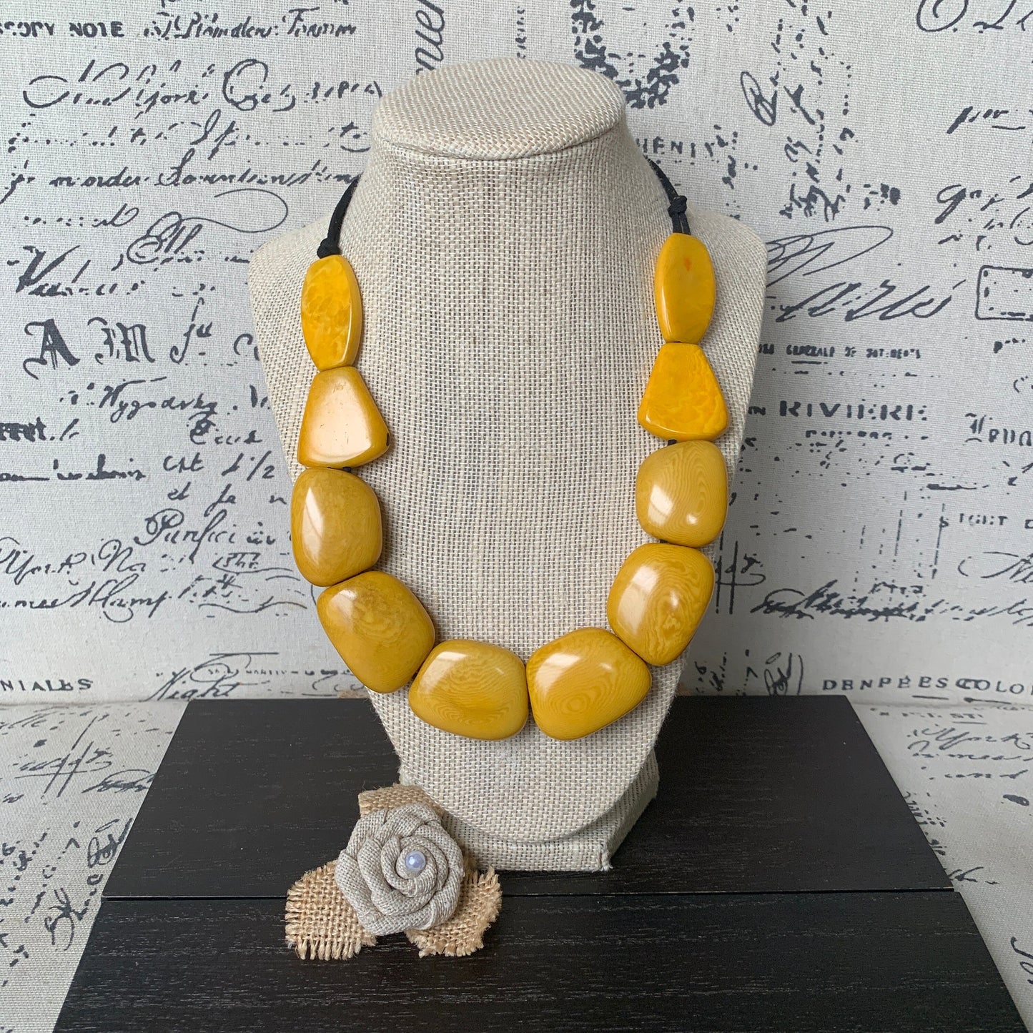 Yellow beads necklace Tagua jewelry Spring fashion 2025 Art to wear Big bead necklace women Mothers day gift Chunky necklace Adjustable cord
