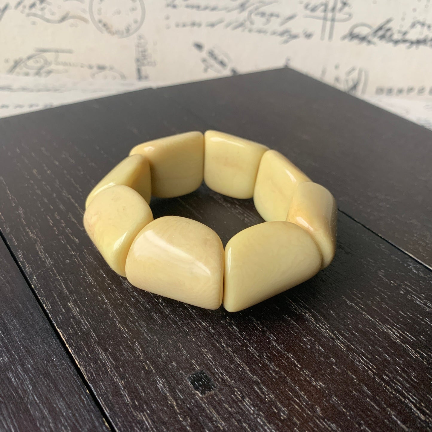 Yellow wide cuff bracelet Tagua jewelry Big bold funky boho bracelets Beaded stretch bangle Mothers day gift Wearable art Easter basket gift