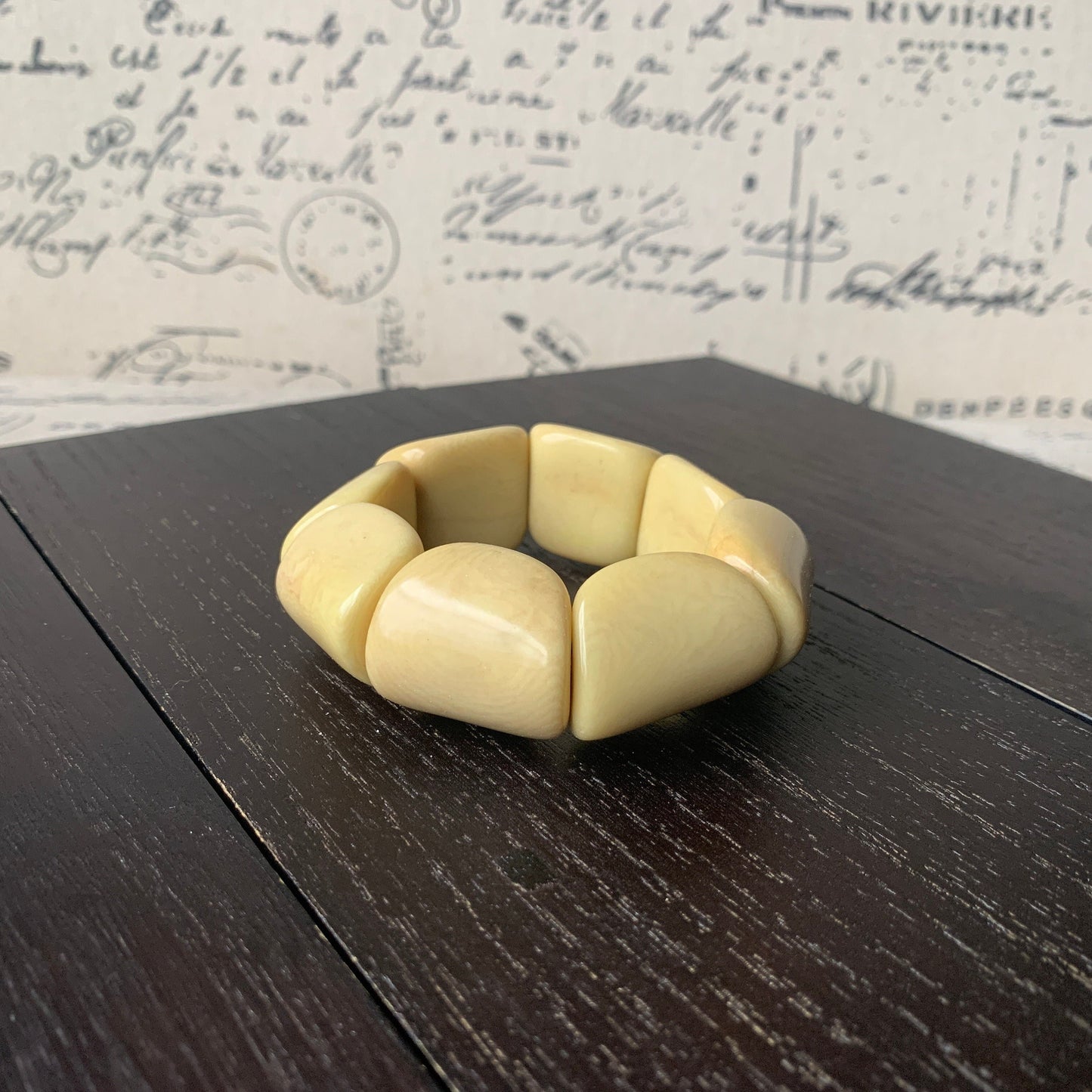 Yellow wide cuff bracelet Tagua jewelry Big bold funky boho bracelets Beaded stretch bangle Mothers day gift Wearable art Easter basket gift