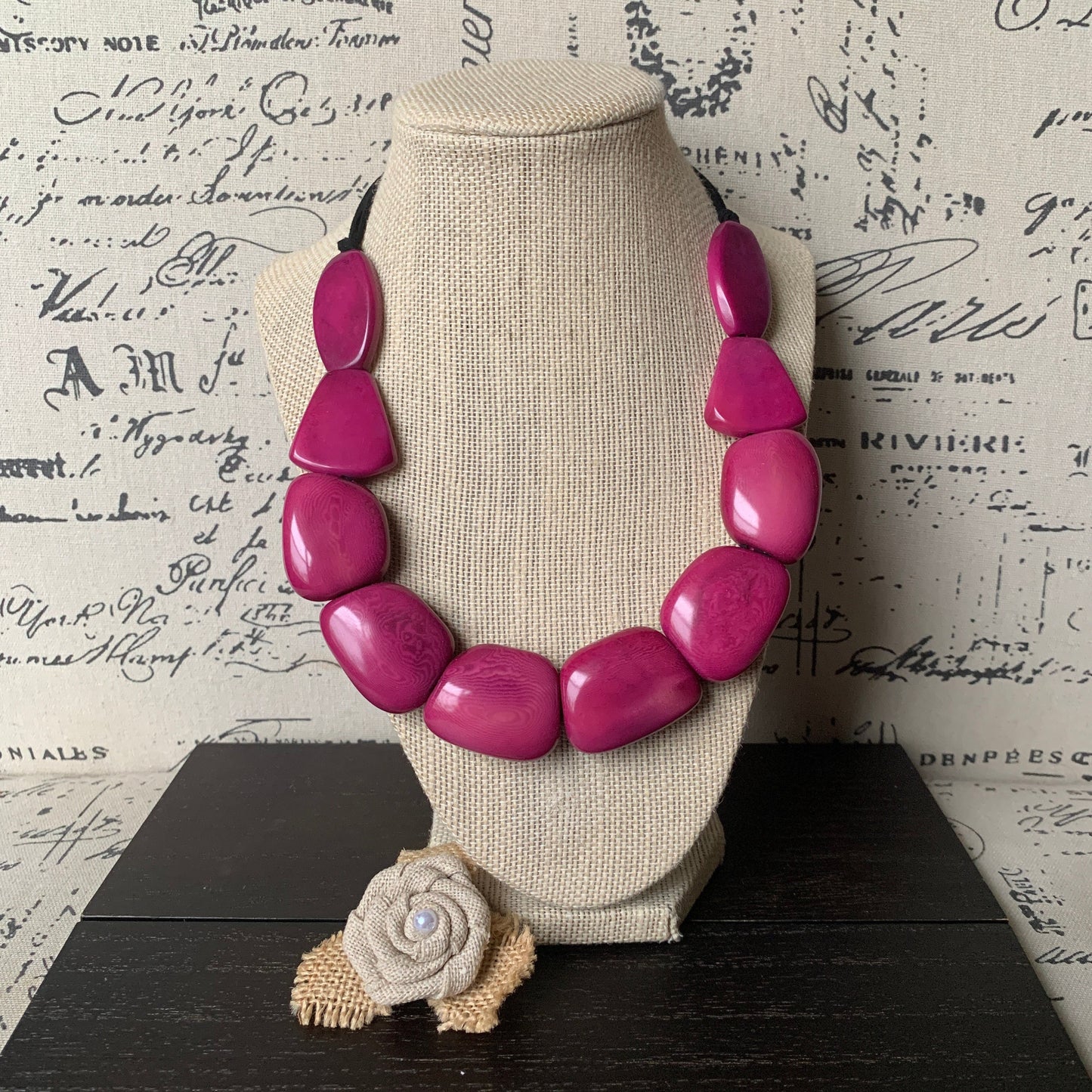 Magenta necklace Tagua nut jewelry Wearable art Mothers day gifts Statement bead necklace Chunky necklaces for women Big bold necklace