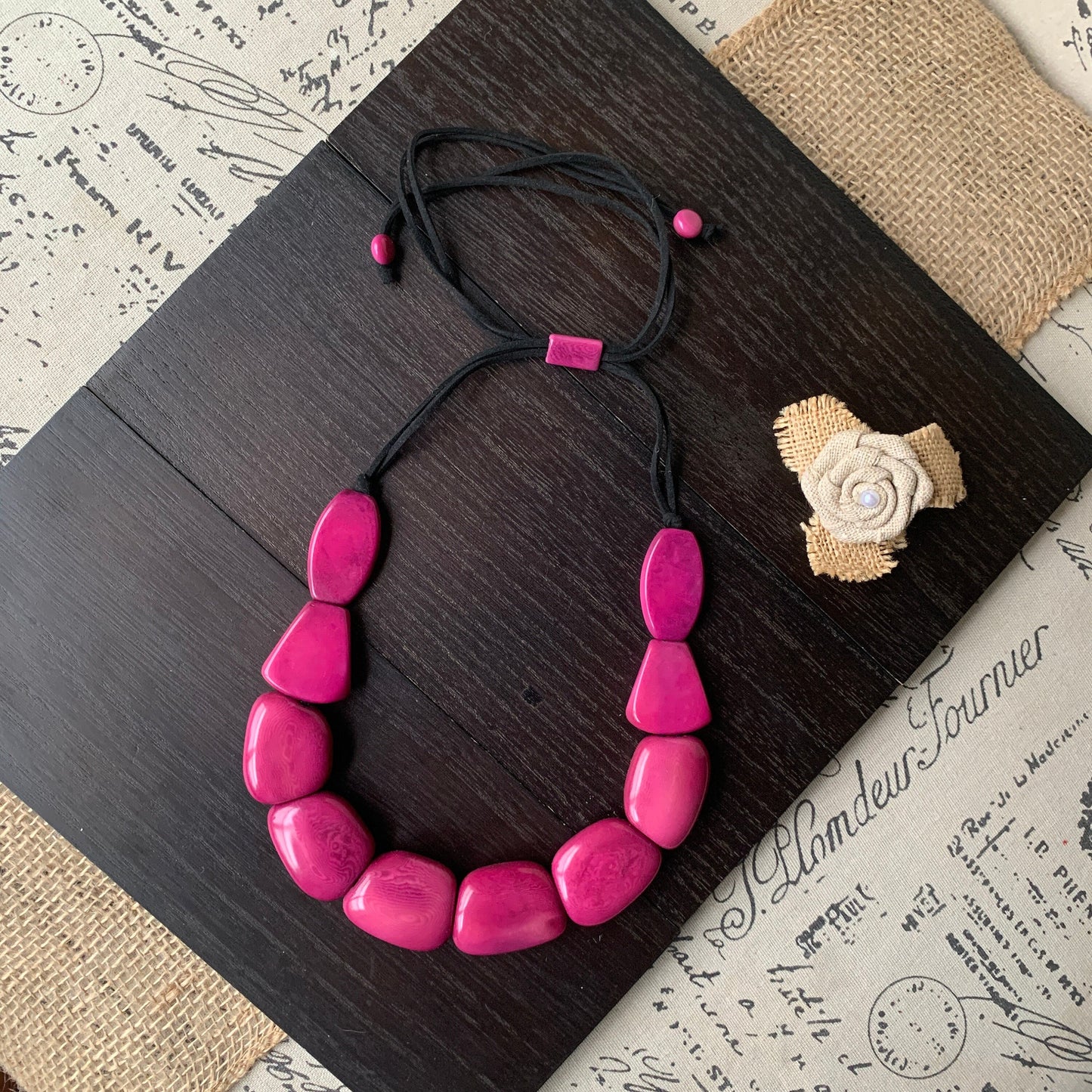 Magenta necklace Tagua nut jewelry Wearable art Mothers day gifts Statement bead necklace Chunky necklaces for women Big bold necklace
