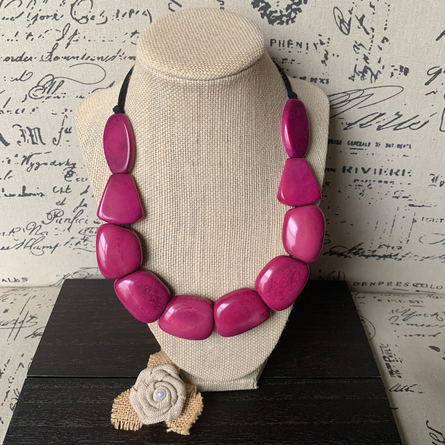 Magenta necklace Tagua nut jewelry Wearable art Mothers day gifts Statement bead necklace Chunky necklaces for women Big bold necklace