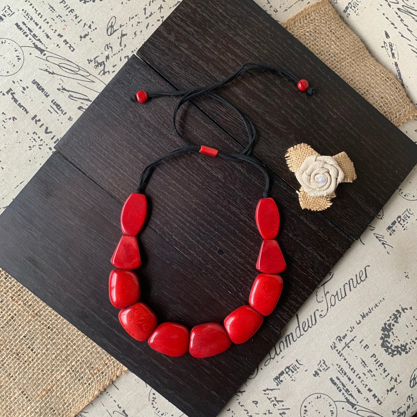 Red necklace simple Tagua nut necklace Adjustable cord Mothers day gifts for wife Wearable art Big bold necklaces Summer fashion Art to wear