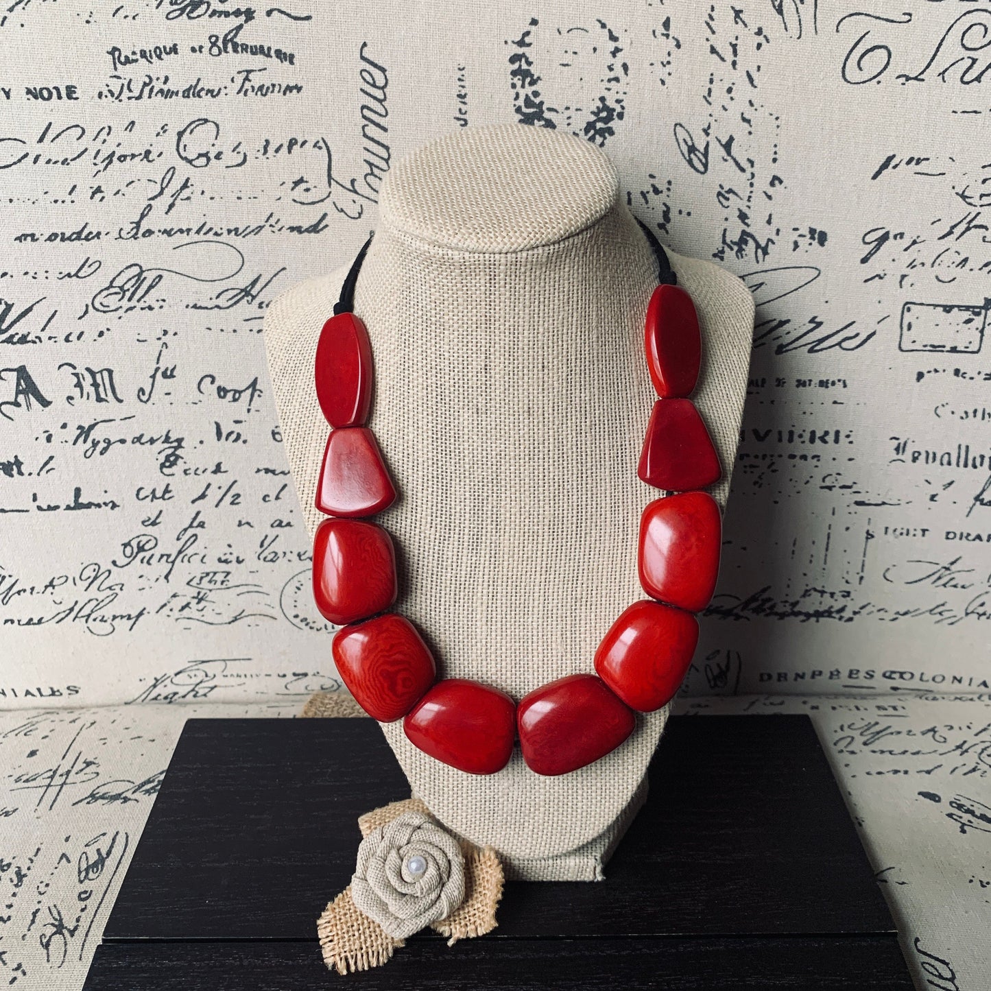 Red necklace simple Tagua nut necklace Adjustable cord Mothers day gifts for wife Wearable art Big bold necklaces Summer fashion Art to wear