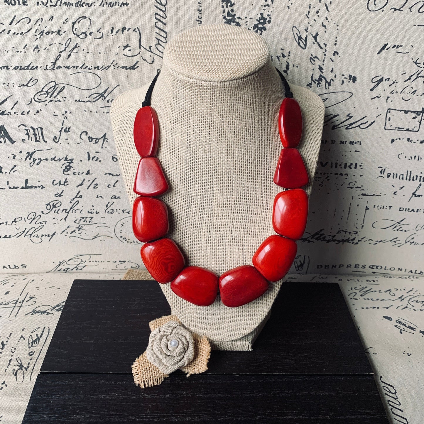 Red necklace simple Tagua nut necklace Adjustable cord Mothers day gifts for wife Wearable art Big bold necklaces Summer fashion Art to wear