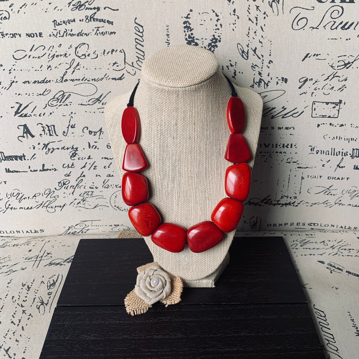 Red necklace simple Tagua nut necklace Adjustable cord Wearable art Big bold necklaces Fall fashion Art to wear Statement necklace