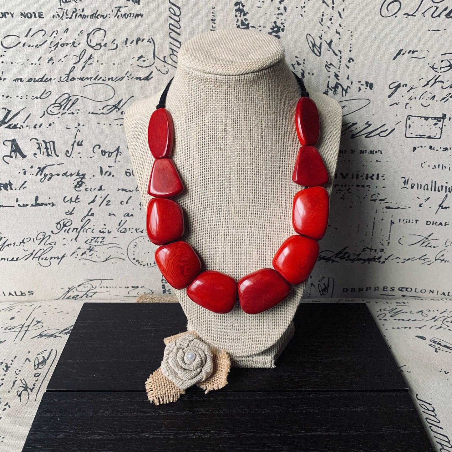 Red necklace simple Tagua nut necklace Adjustable cord Mothers day gifts for wife Wearable art Big bold necklaces Summer fashion Art to wear