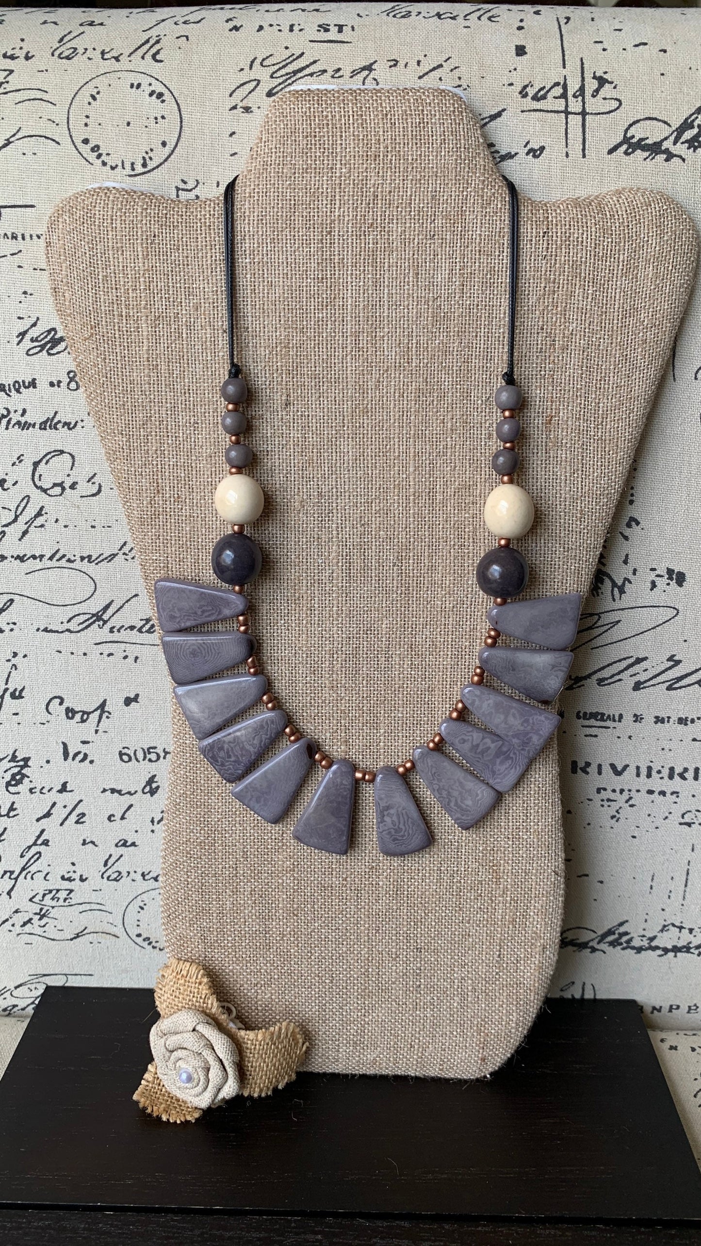 Gray statement necklace Art to wear necklace Spring fashion Artsy gifts Beaded necklaces handmade Adjustable cord Mothers day gifts