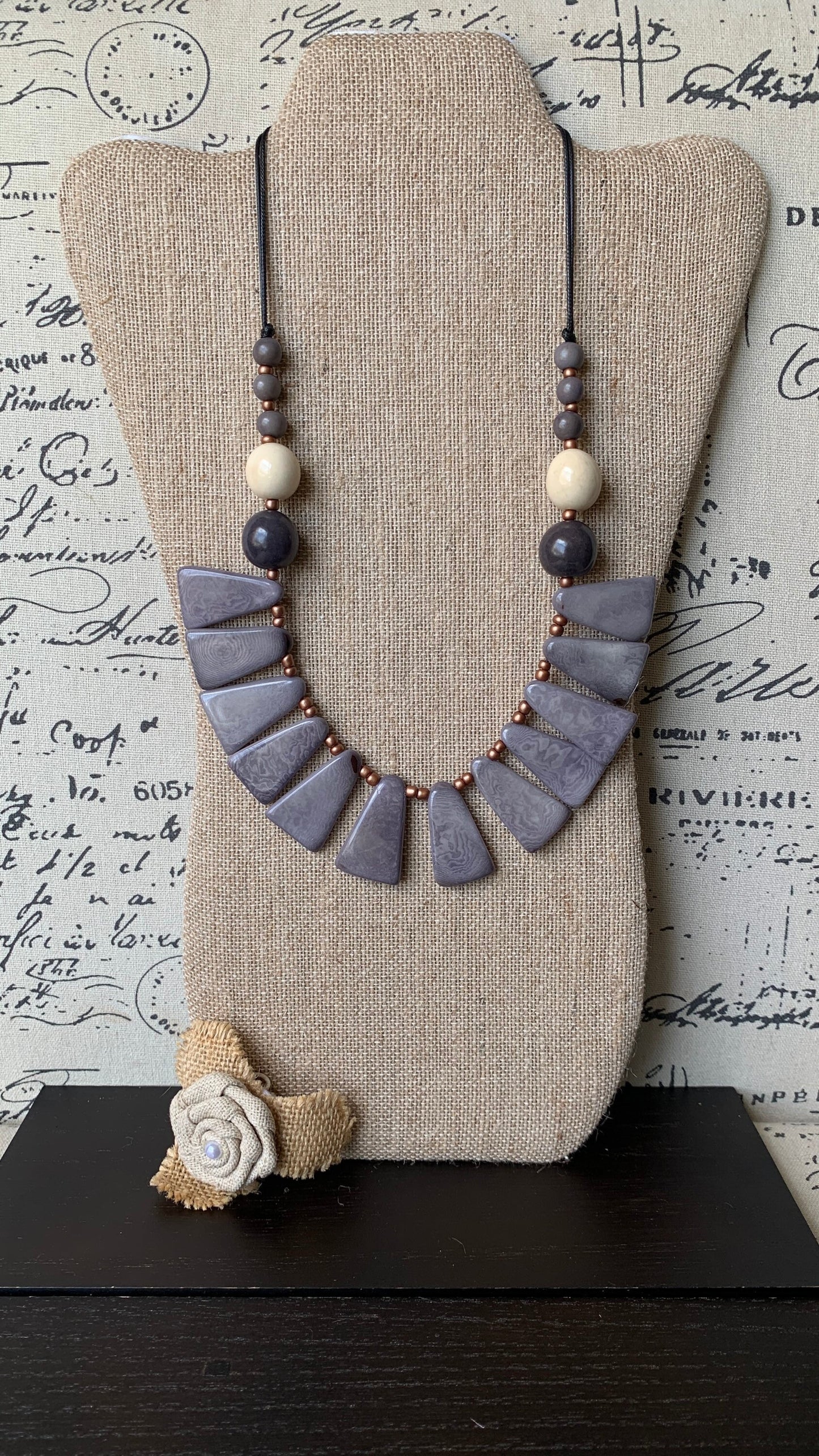 Gray statement necklace Art to wear necklace Spring fashion Artsy gifts Beaded necklaces handmade Adjustable cord Mothers day gifts
