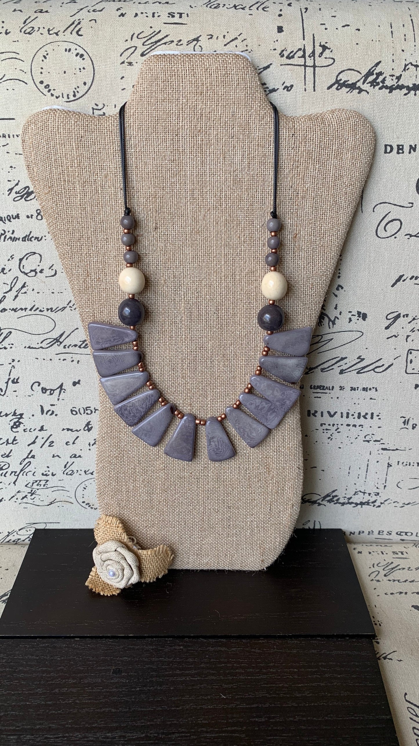 Gray statement necklace Art to wear necklace Spring fashion Artsy gifts Beaded necklaces handmade Adjustable cord Mothers day gifts