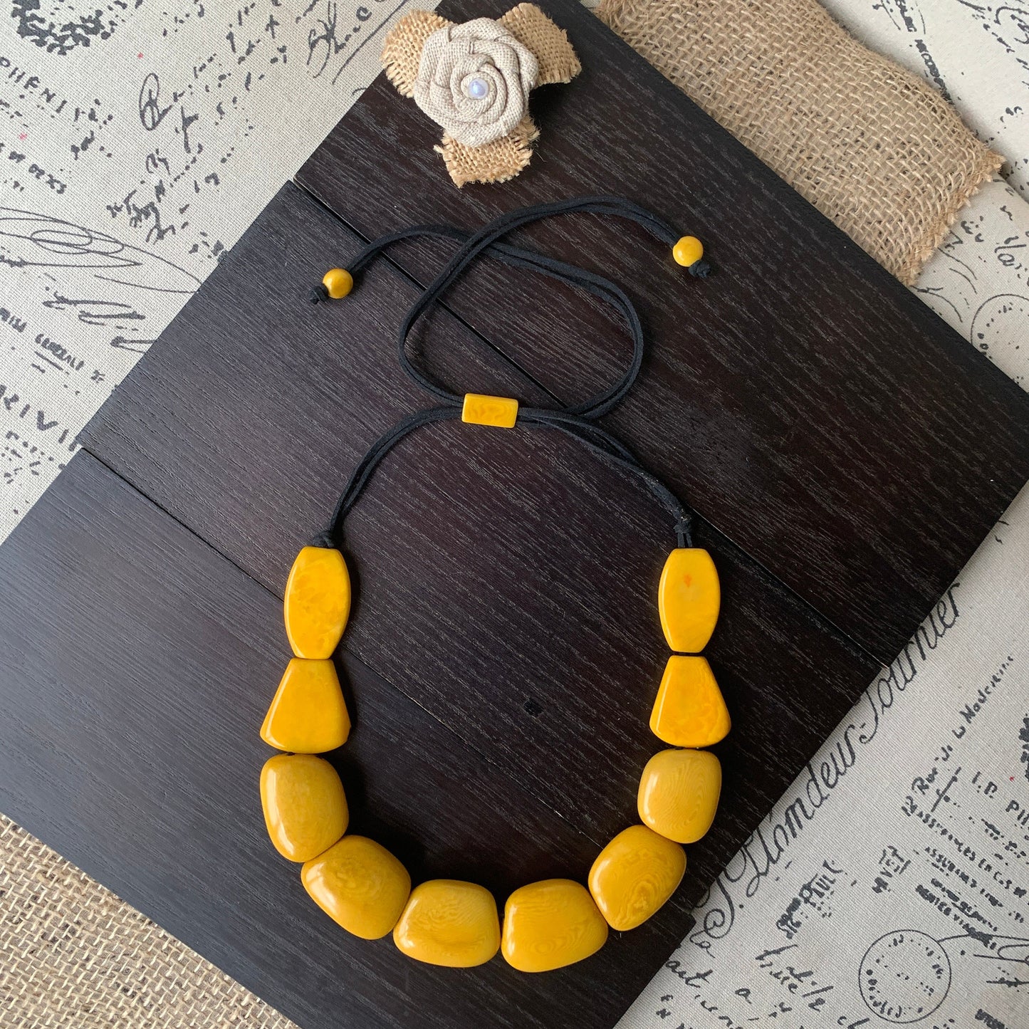 Yellow beads necklace Tagua jewelry Spring fashion 2025 Art to wear Big bead necklace women Mothers day gift Chunky necklace Adjustable cord