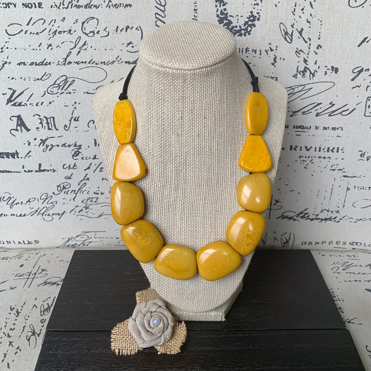 Yellow beads necklace Tagua jewelry Spring fashion 2025 Art to wear Big bead necklace women Mothers day gift Chunky necklace Adjustable cord