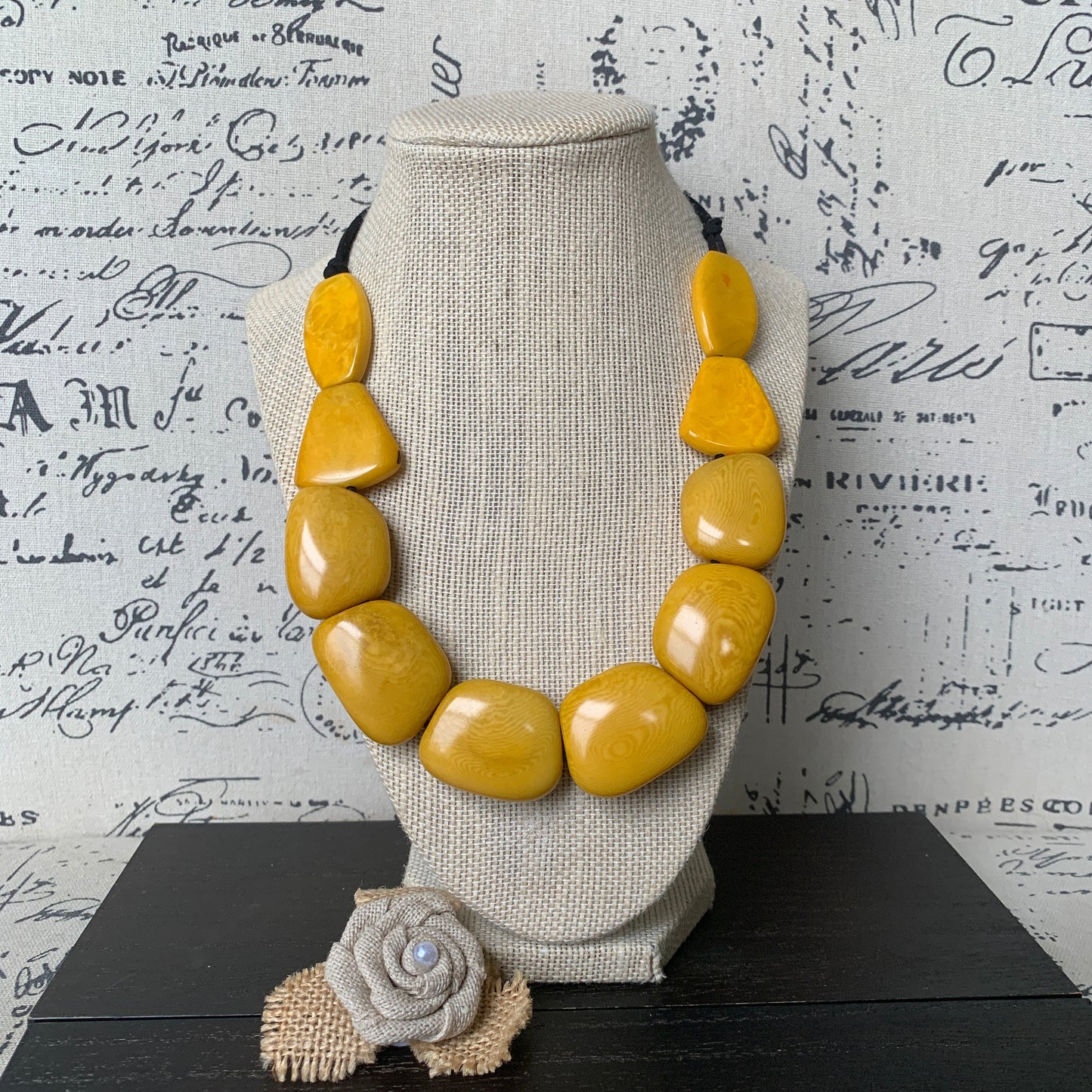 Yellow beads necklace Tagua jewelry Fall fashion Art to wear Big bead necklace women Chunky necklace Adjustable cord Beach style