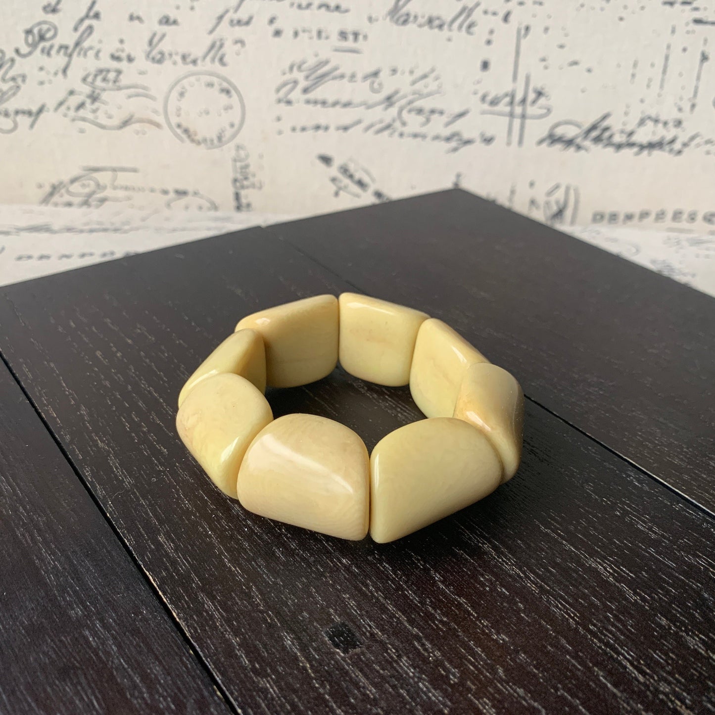 Yellow wide cuff bracelet Tagua jewelry Big bold funky boho bracelets Beaded stretch bangle Mothers day gift Wearable art Easter basket gift