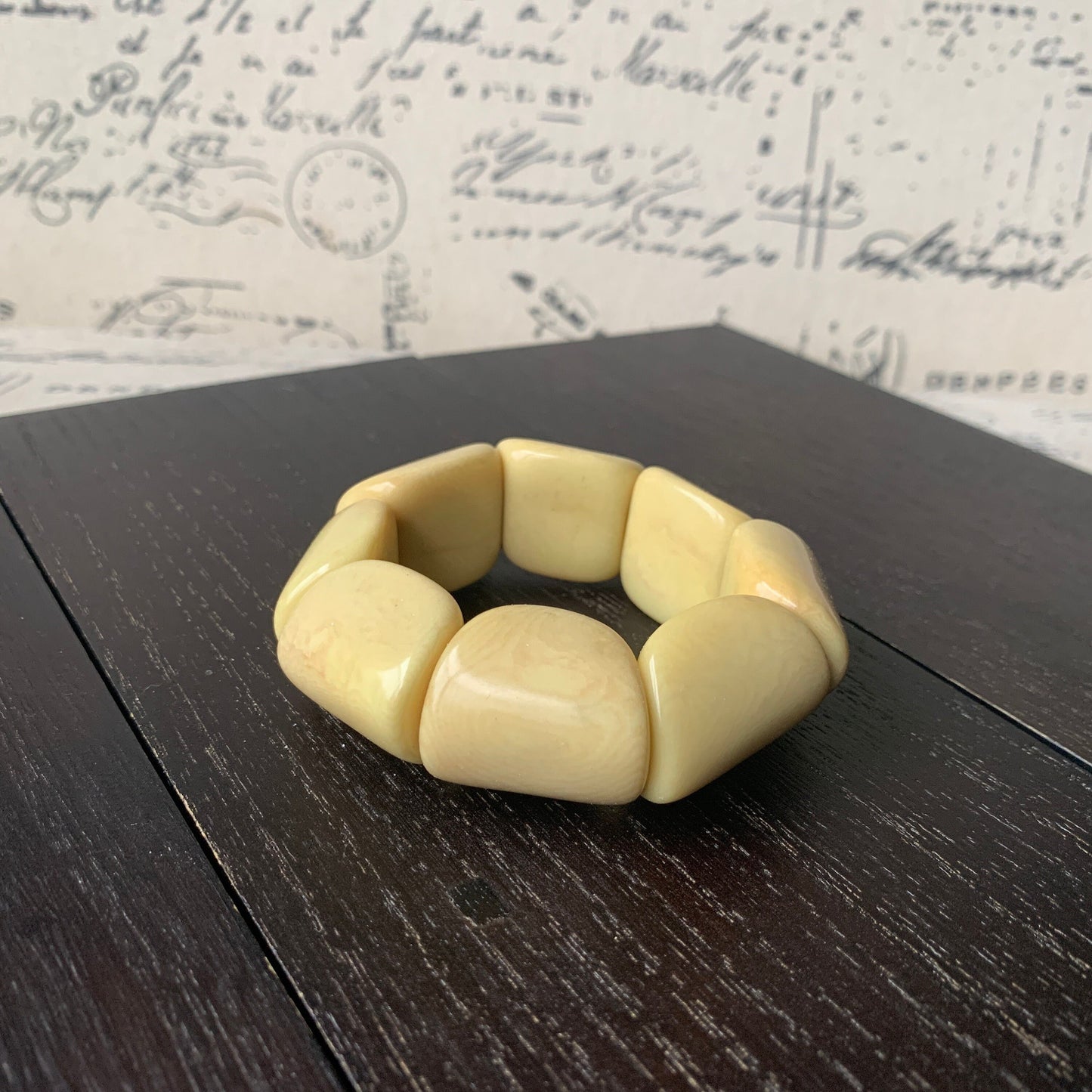 Yellow wide cuff bracelet Tagua jewelry Big bold funky boho bracelets Beaded stretch bangle Mothers day gift Wearable art Easter basket gift