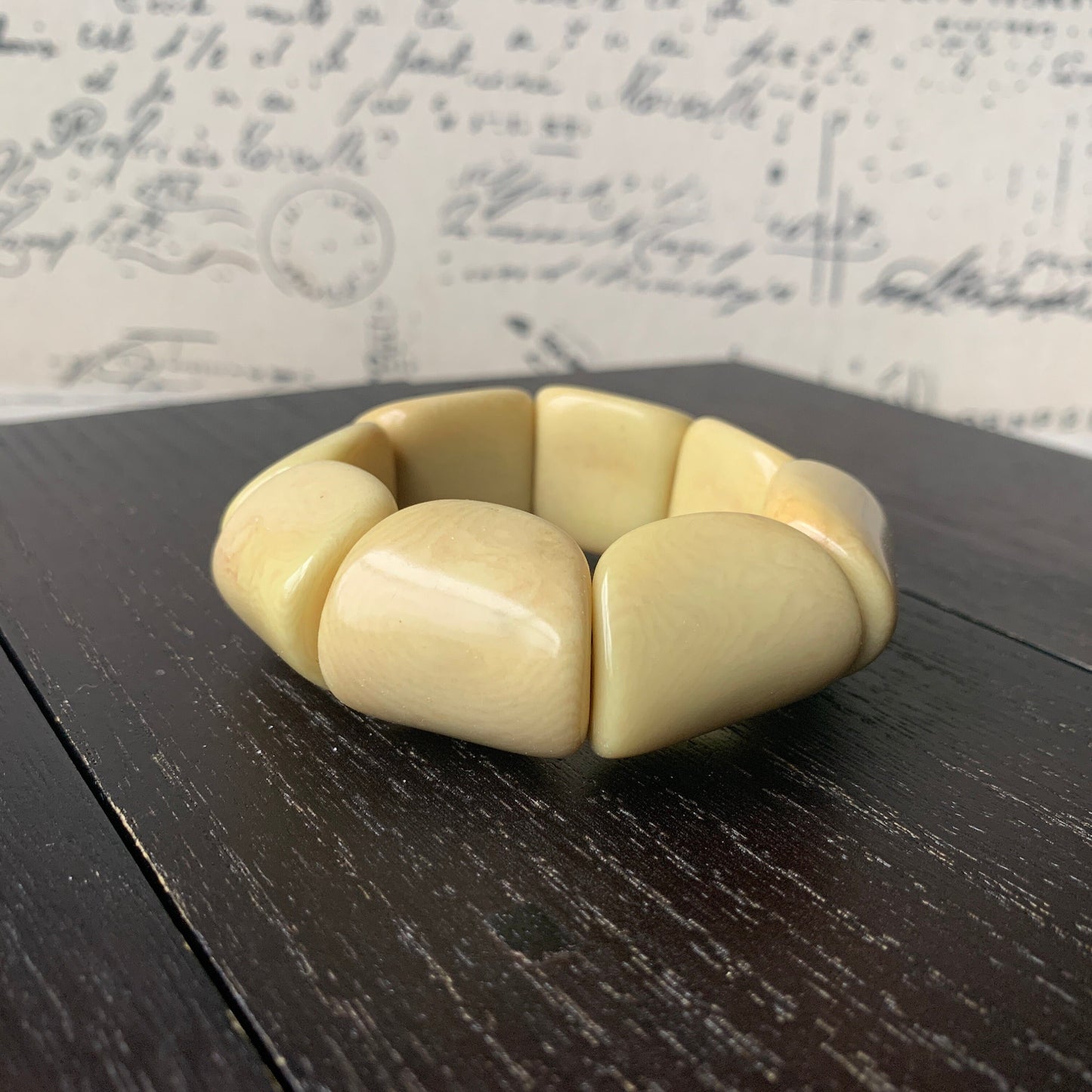 Yellow wide cuff bracelet Tagua jewelry Big bold funky boho bracelet Beaded stretch bangle Wearable art Elastic stretchy bracelet Beach wear