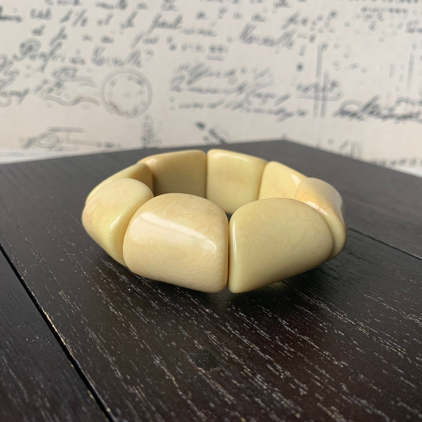 Yellow wide cuff bracelet Tagua jewelry Big bold funky boho bracelet Beaded stretch bangle Wearable art Elastic stretchy bracelet Beach wear